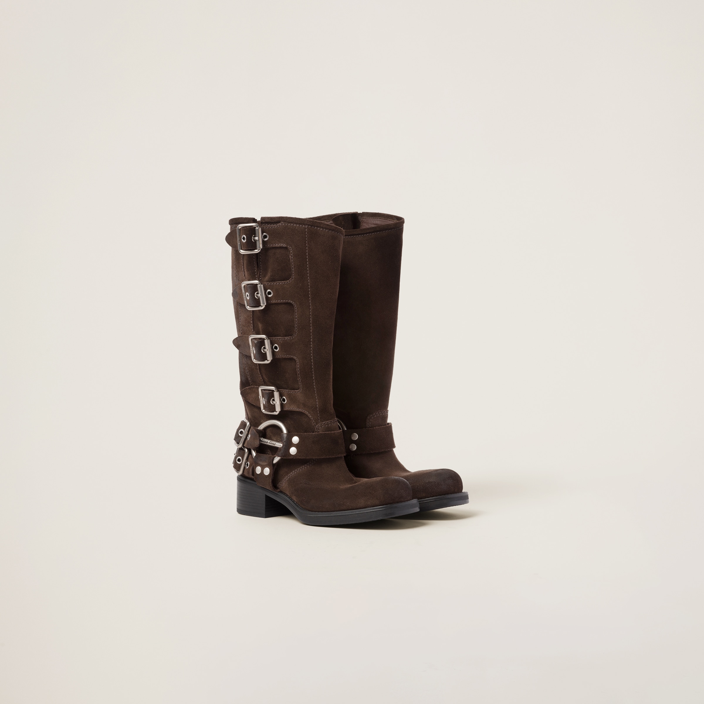 Miu Miu Suede Boots In Dark Brown