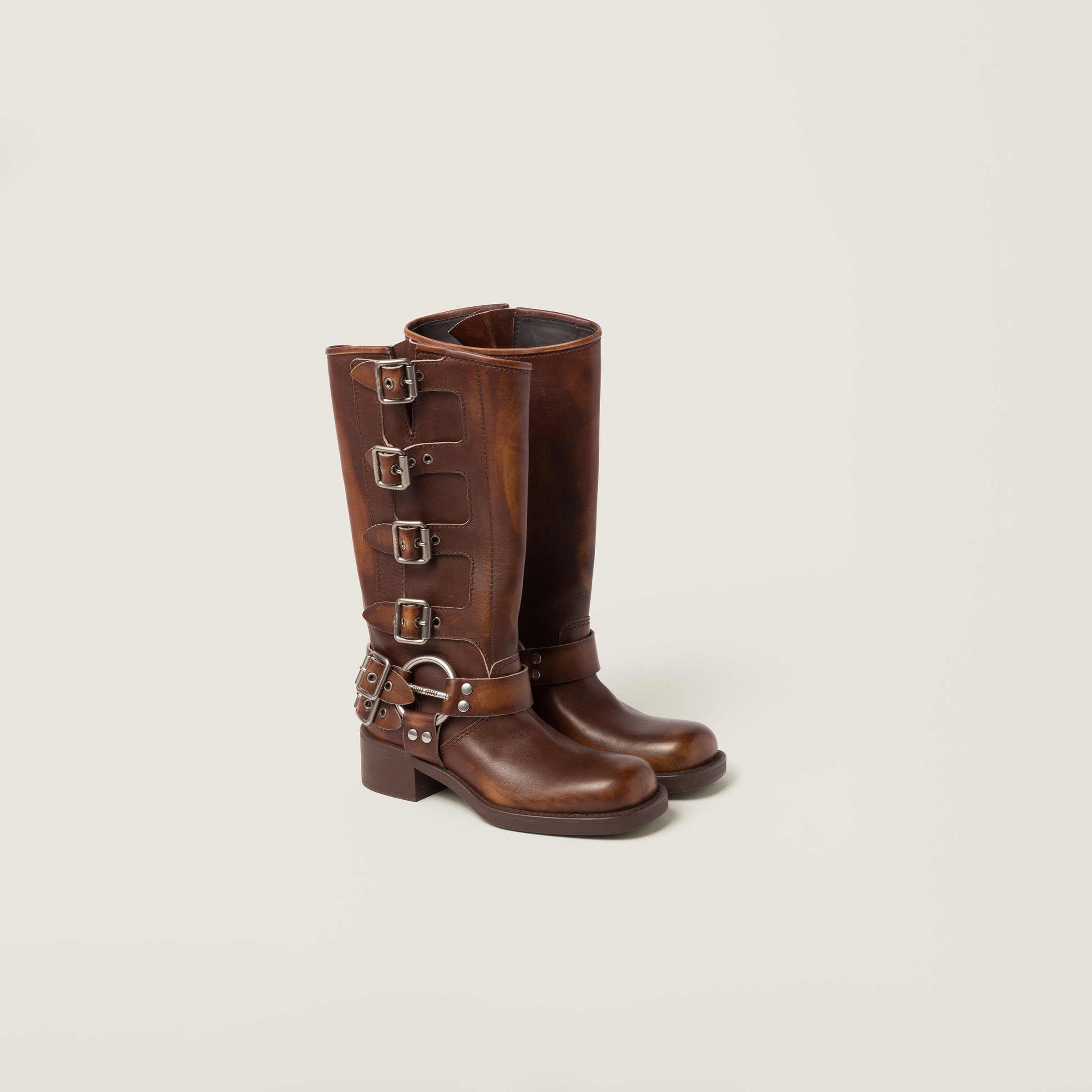 Shop Miu Miu Leather Boots In Sienna