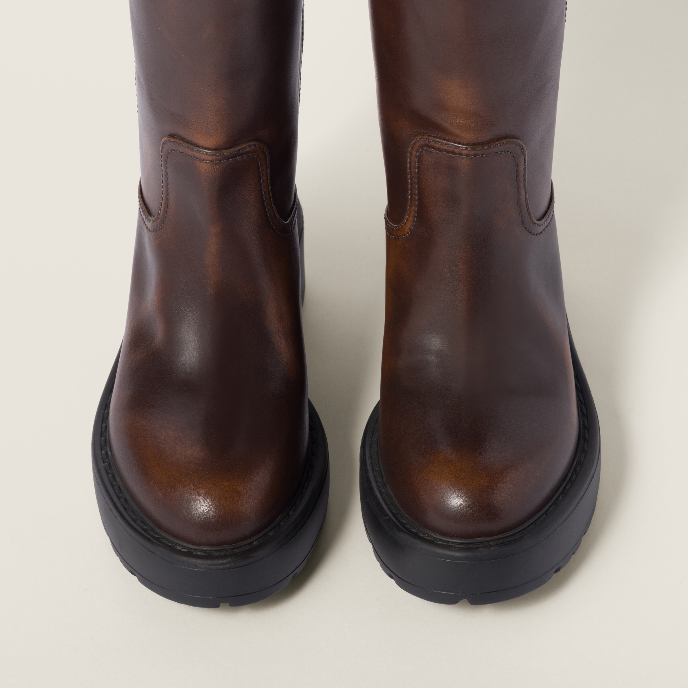 Sienna Fume Leather Boots Miu Miu