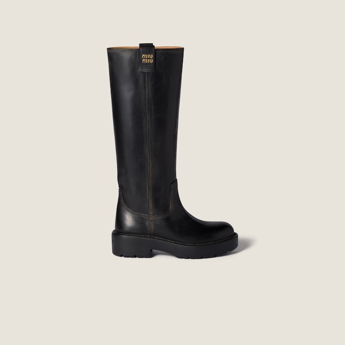 [明日までの限定価格 美品]MIU MIU バックル付き黒ロングブーツ 甘いアイテムと合わせると可愛い☆Miu Miu☆バックルブーツ
