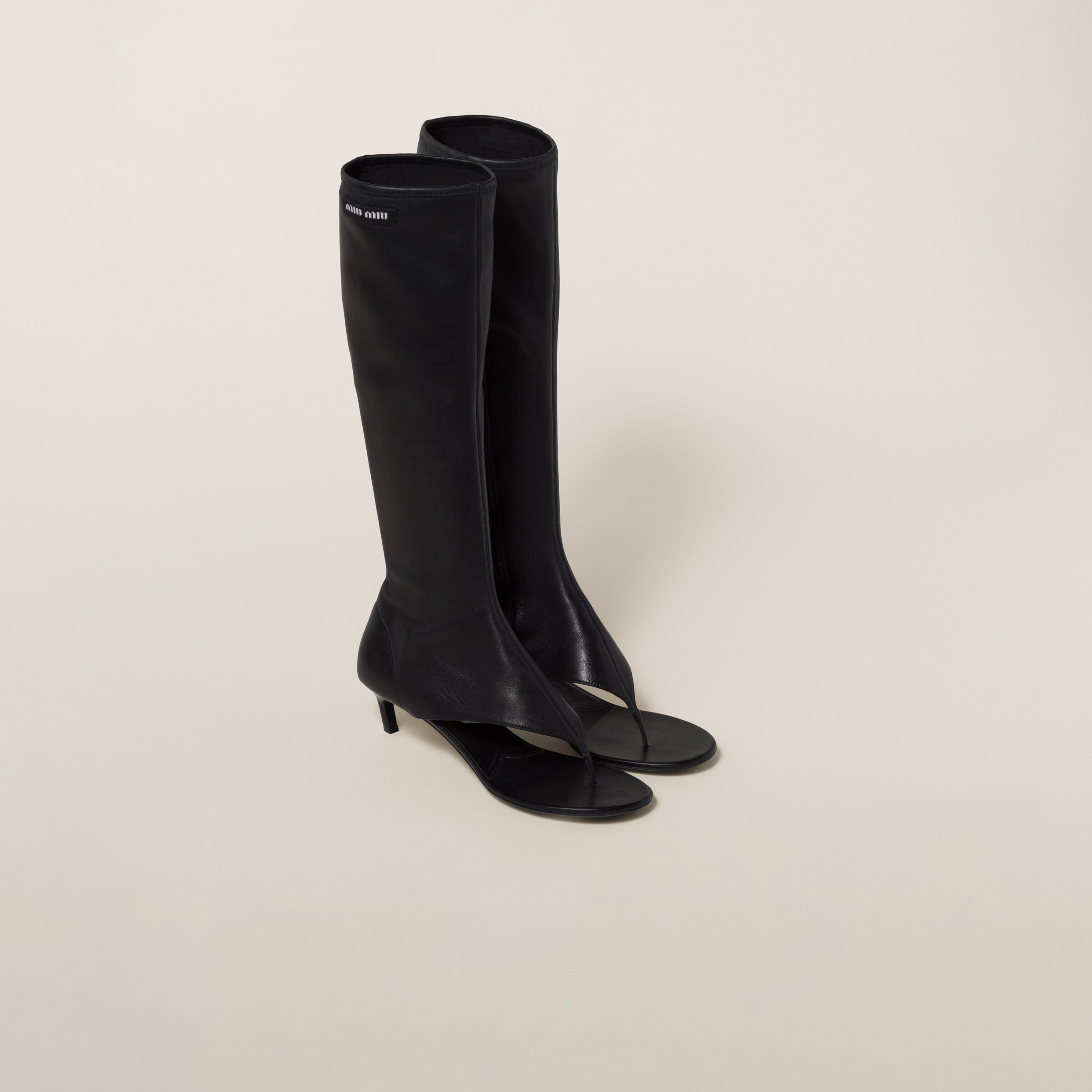 Stretch nappa leather thong boots