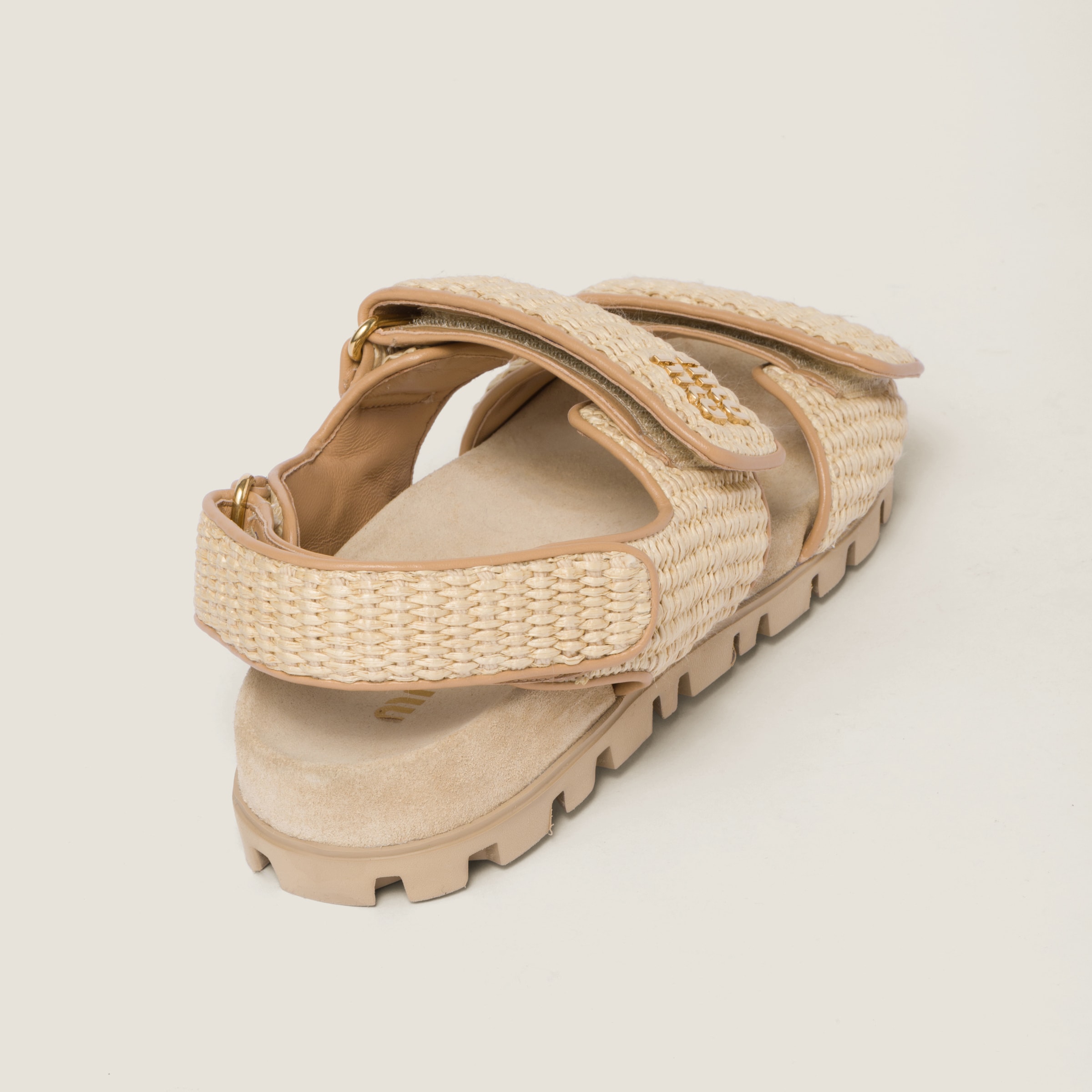 サンダル・ミュール MiuMiu | Sporty raffia-effect woven fabric sandals 5X133E Natural Sporty Raffia-effect Woven Fabric Sandals | Miu Miu