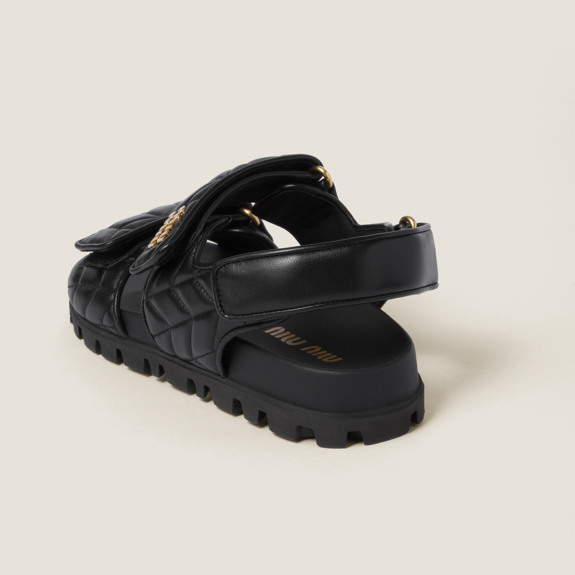 Black Sporty Matelassé Nappa Leather Sandals | Miu Miu