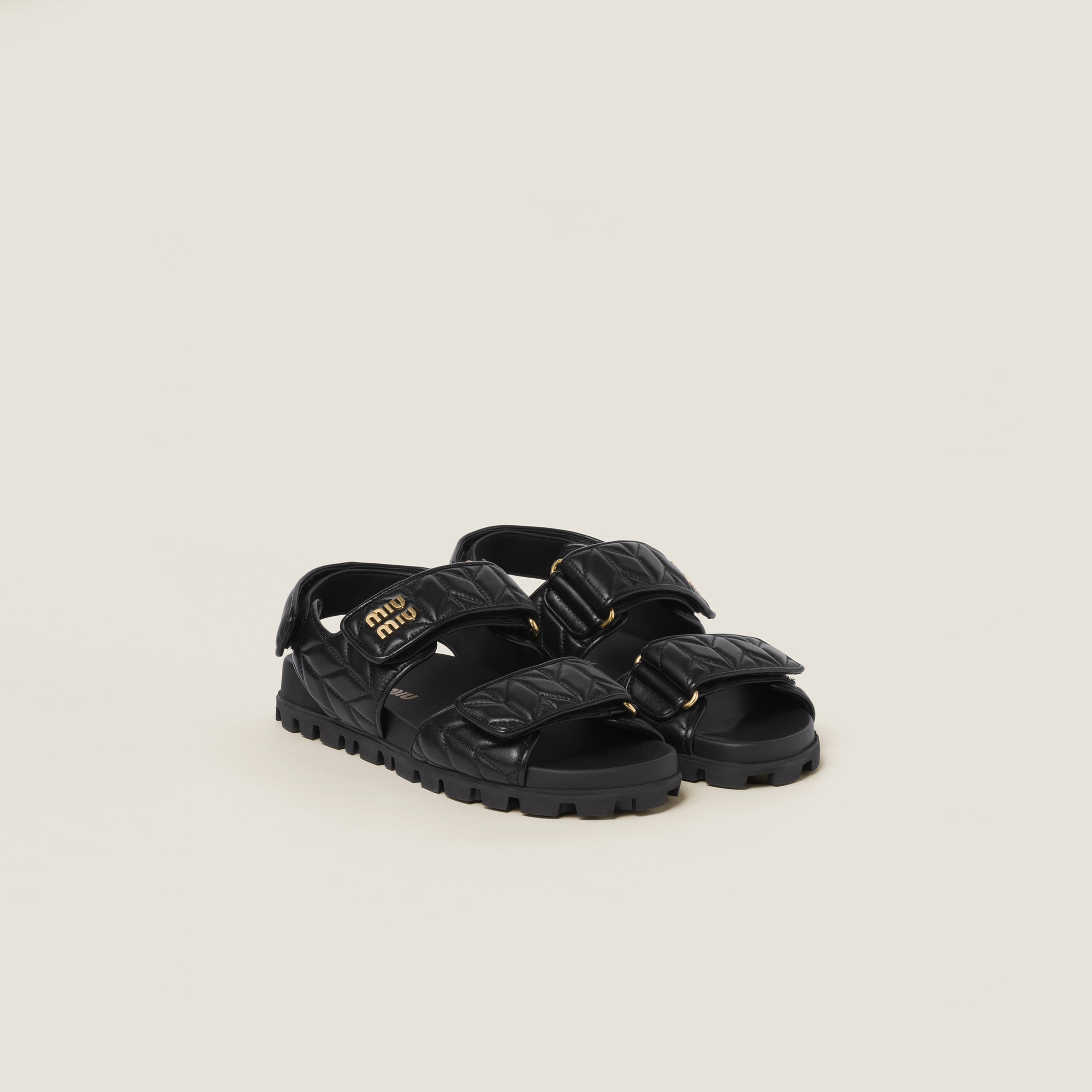 Miumiu Sporty Matelassé Nappa Leather Sandals In Black