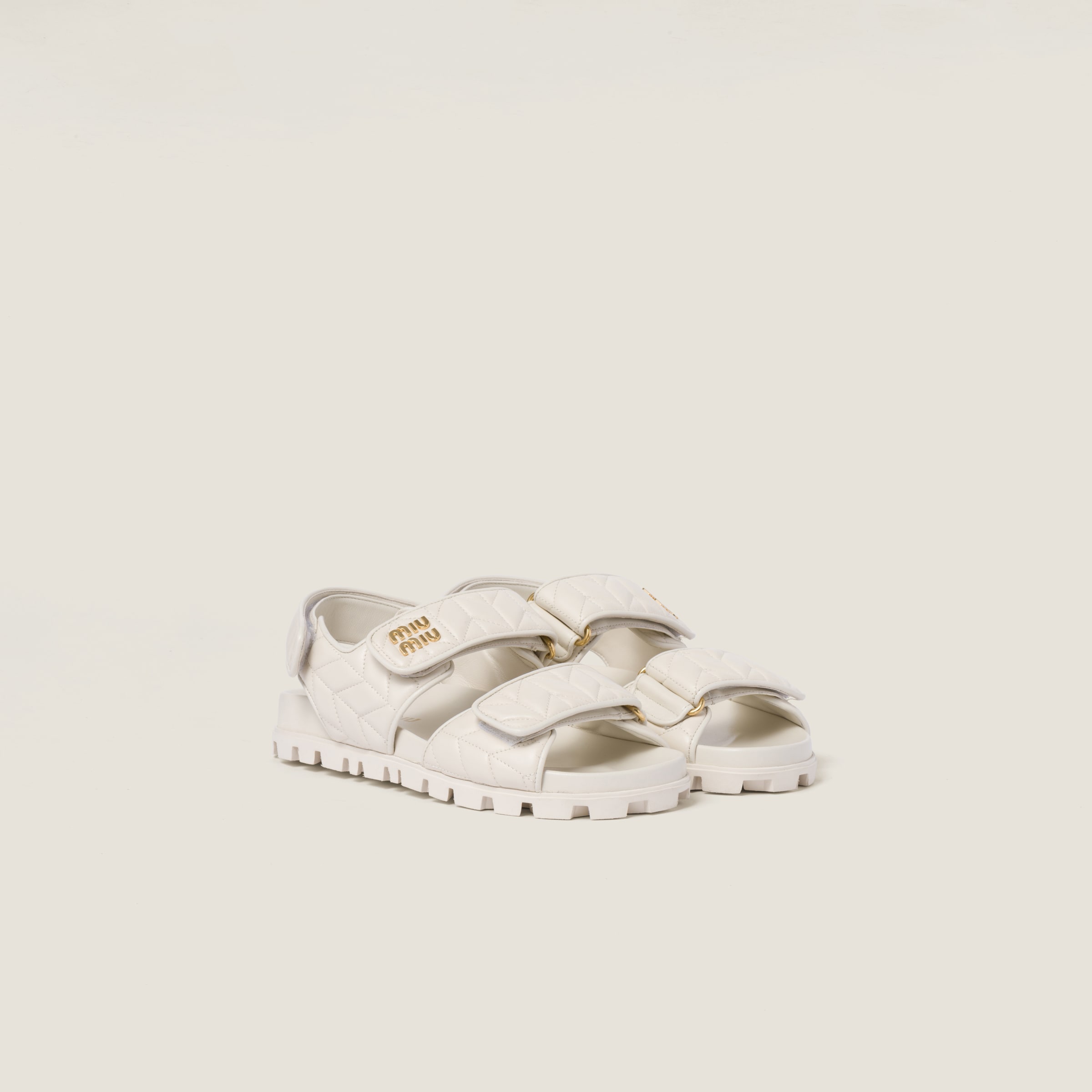 Miumiu Sporty Matelassé Nappa Leather Sandals In White