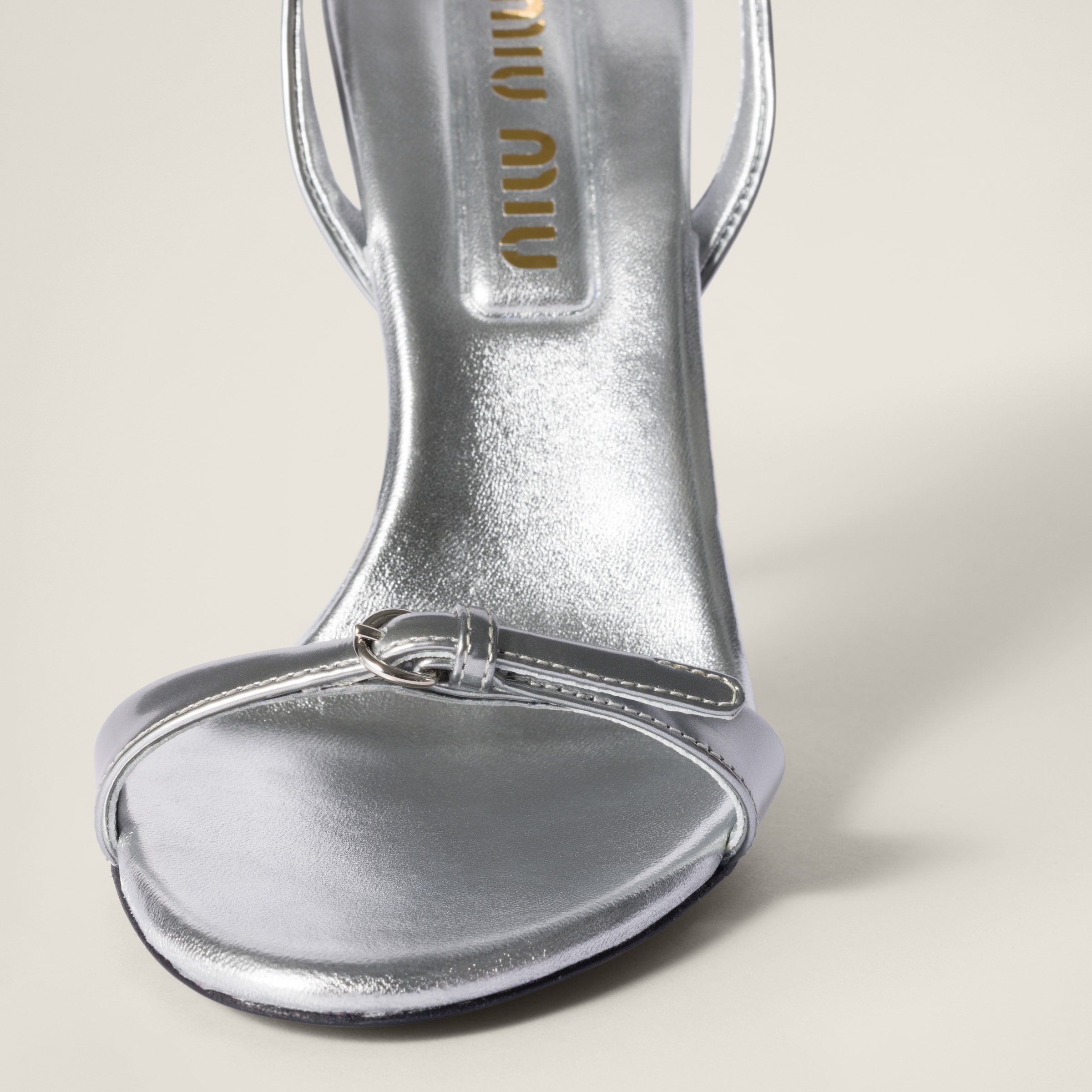 Miu Miu Metallic Leather Sandals In Silver