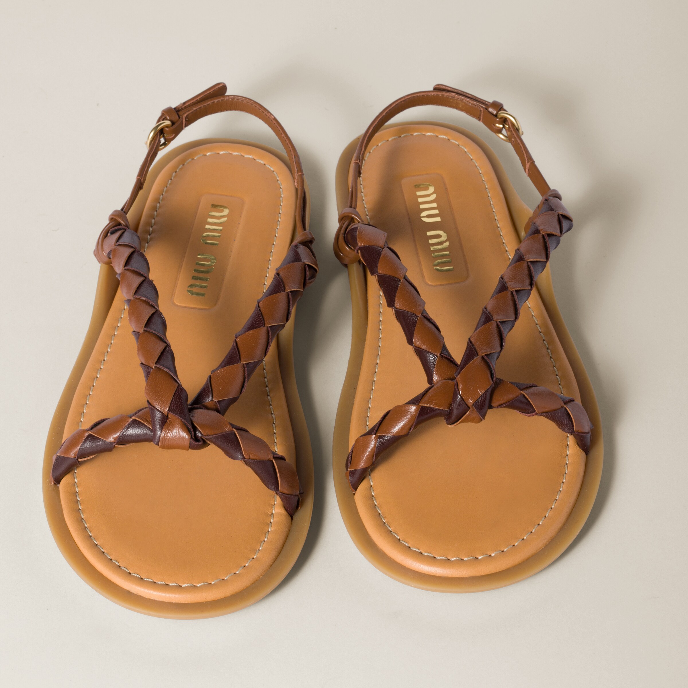サンダル・ミュール MIU MIIU 5X409E_2CSP_F03S9 BRAIDED LEATHER SANDALS Cognac/briarwood Braided Leather Sandals | Miu Miu