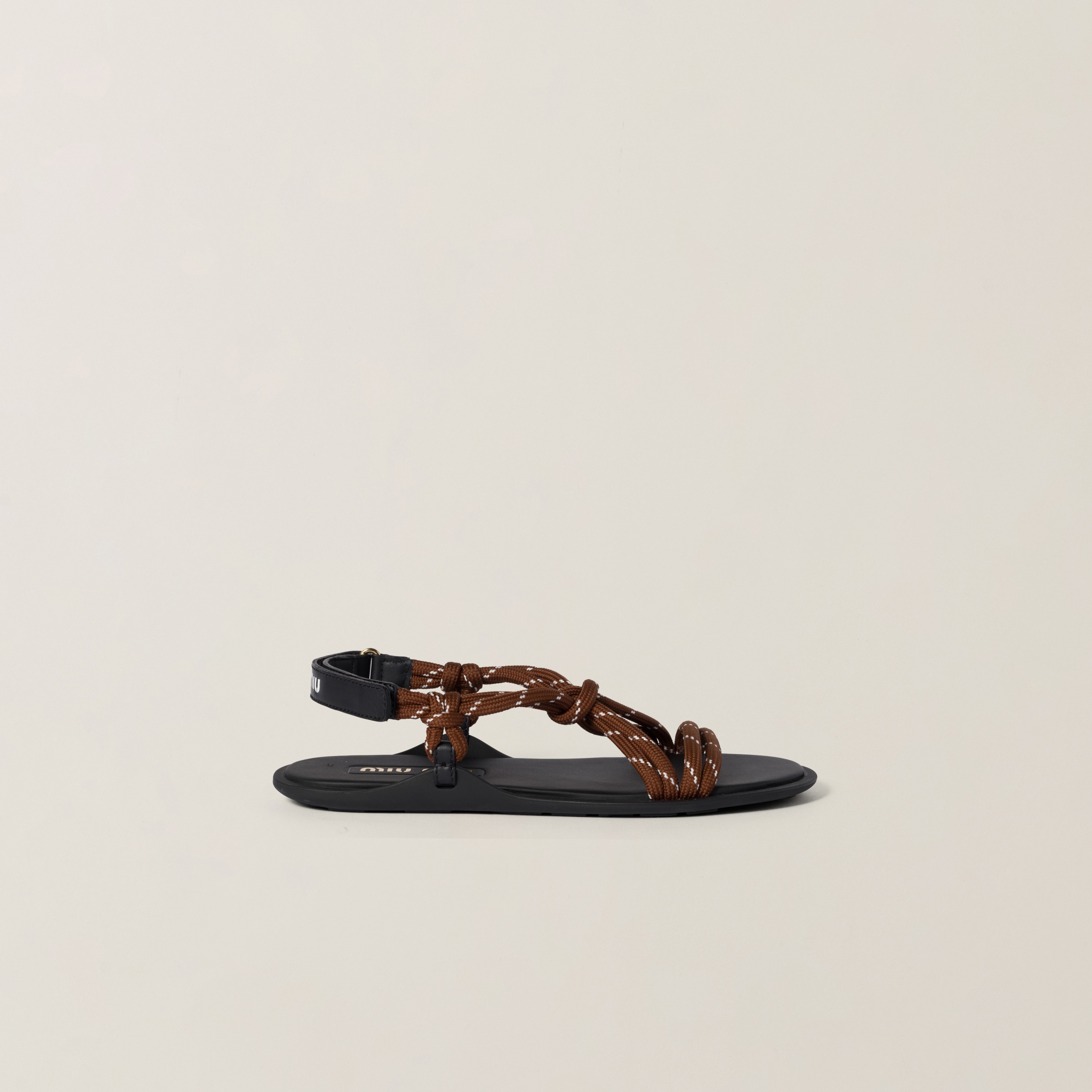 Tobacco Rivière Cord And Leather Sandals | Miu Miu
