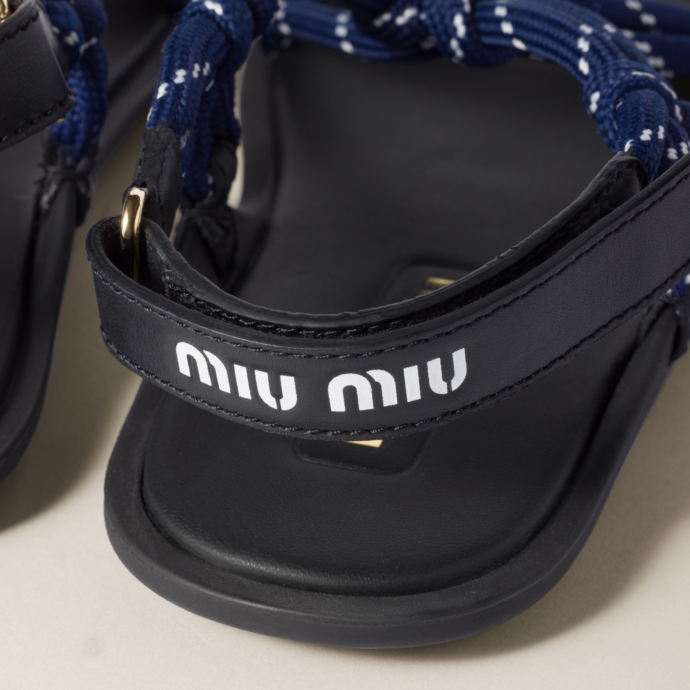 MIU MIU RIVIERE CORD AND LEATHER SANDALS