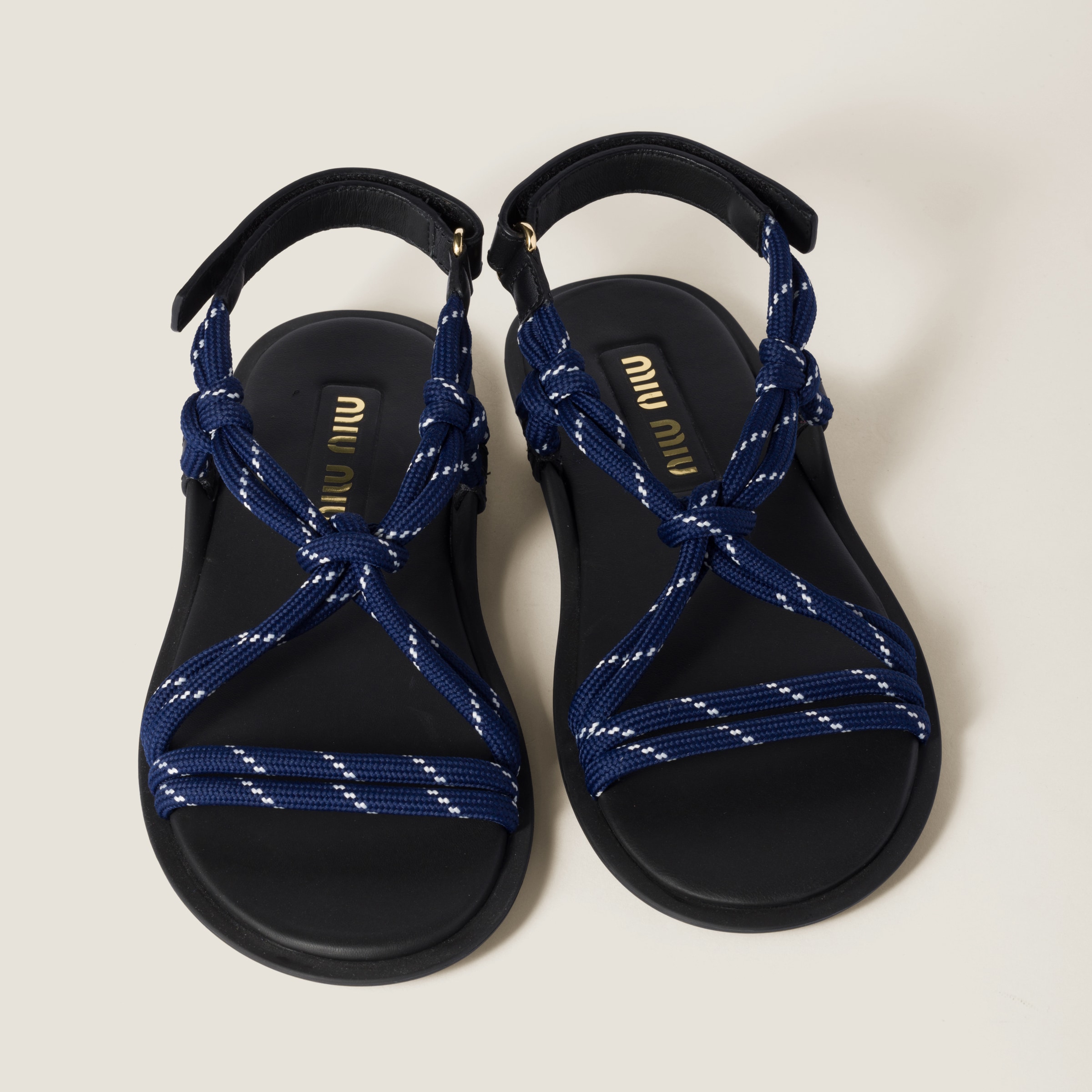 MIU MIU RIVIERE CORD AND LEATHER SANDALS