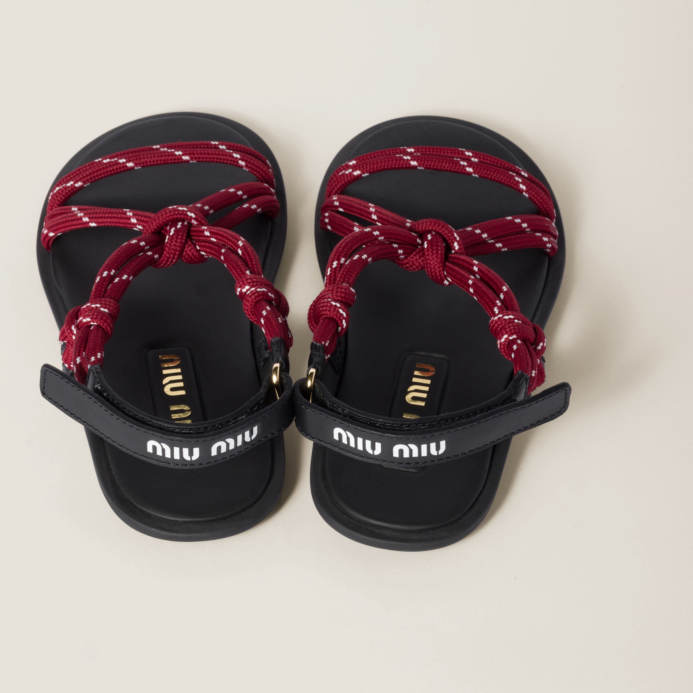 MIU MIU RIVIERE CORD AND LEATHER SANDALS
