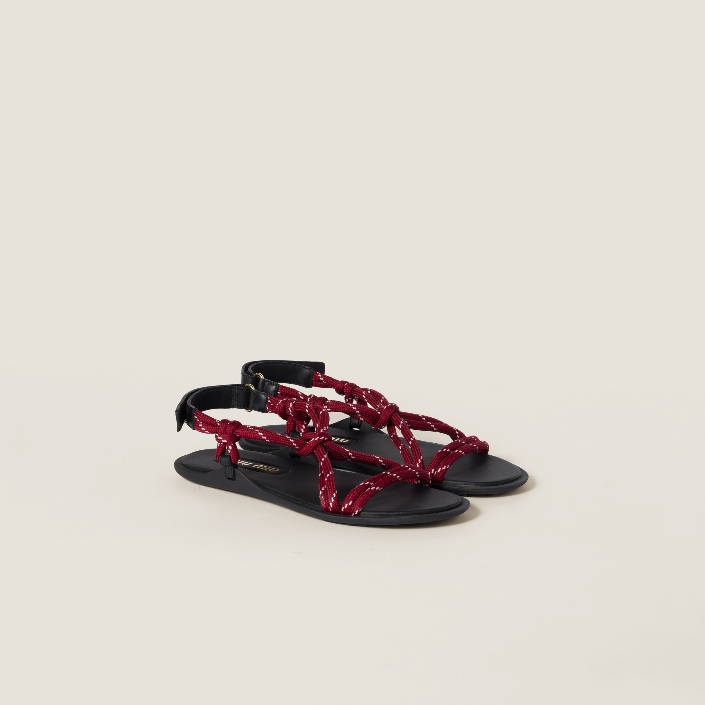Miu Miu Riviere Cord And Leather Sandals In Amaranth Red/maize Yellow