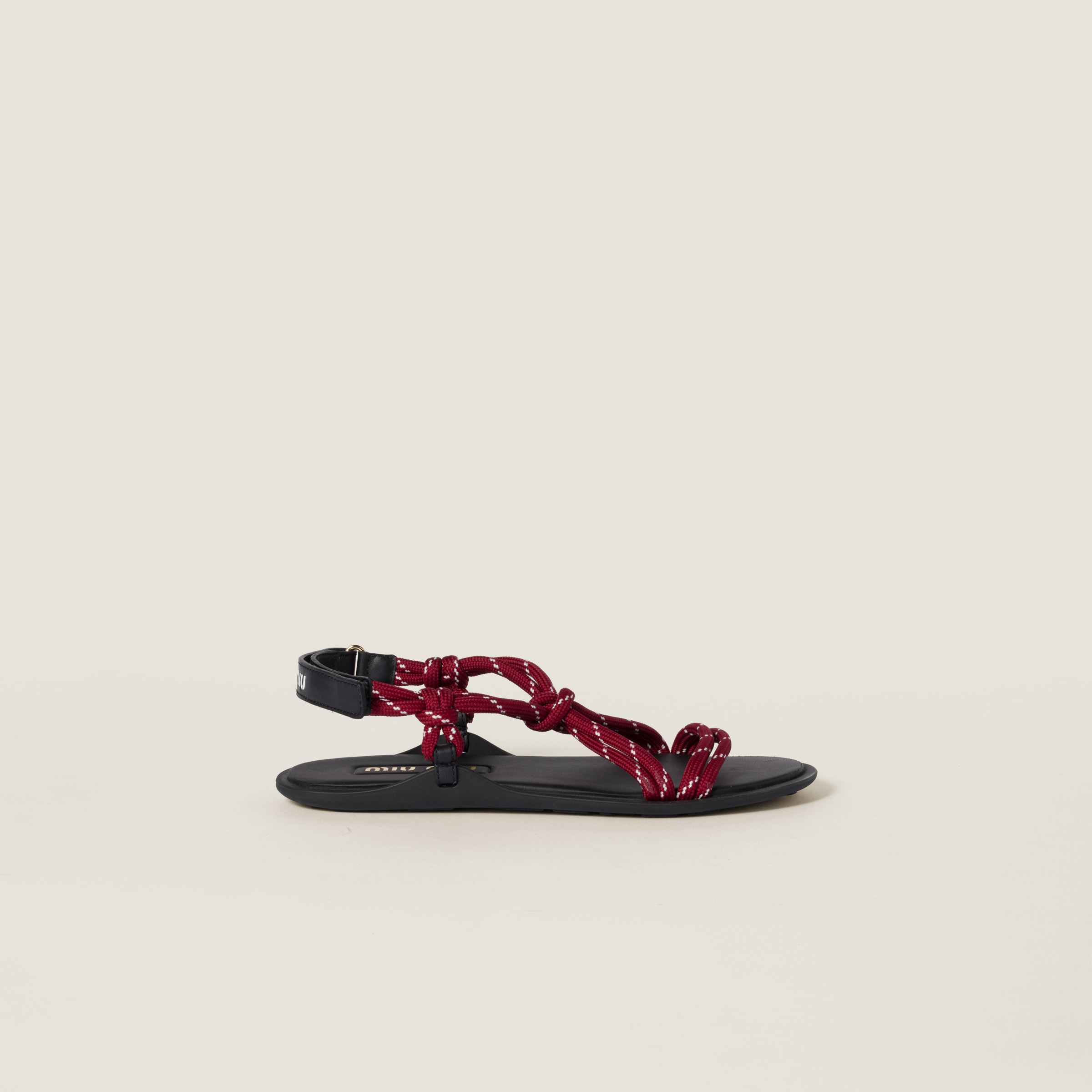 MIU MIU RIVIERE CORD AND LEATHER SANDALS
