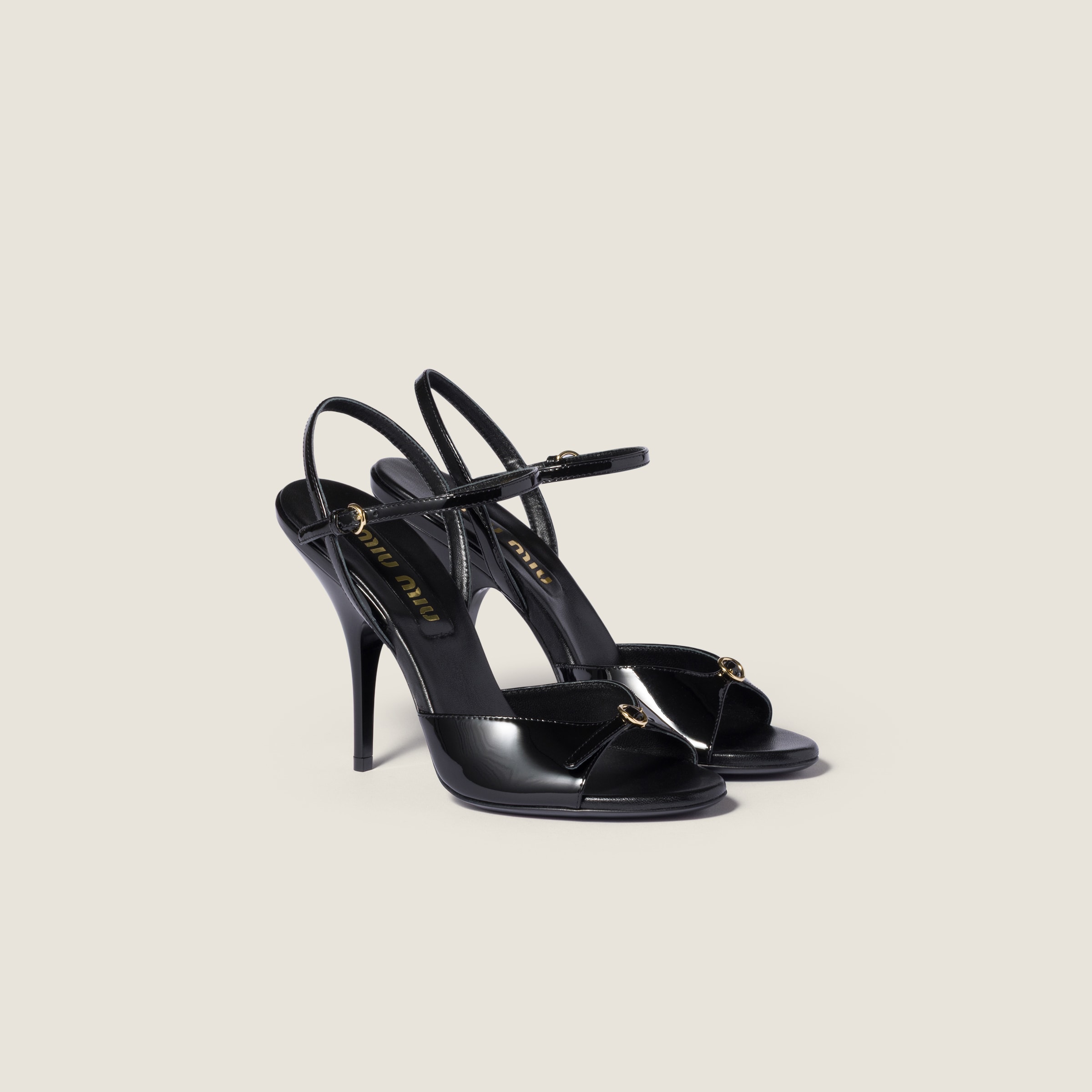 Miu Miu Patent Leather Sandals With Buckles In Black