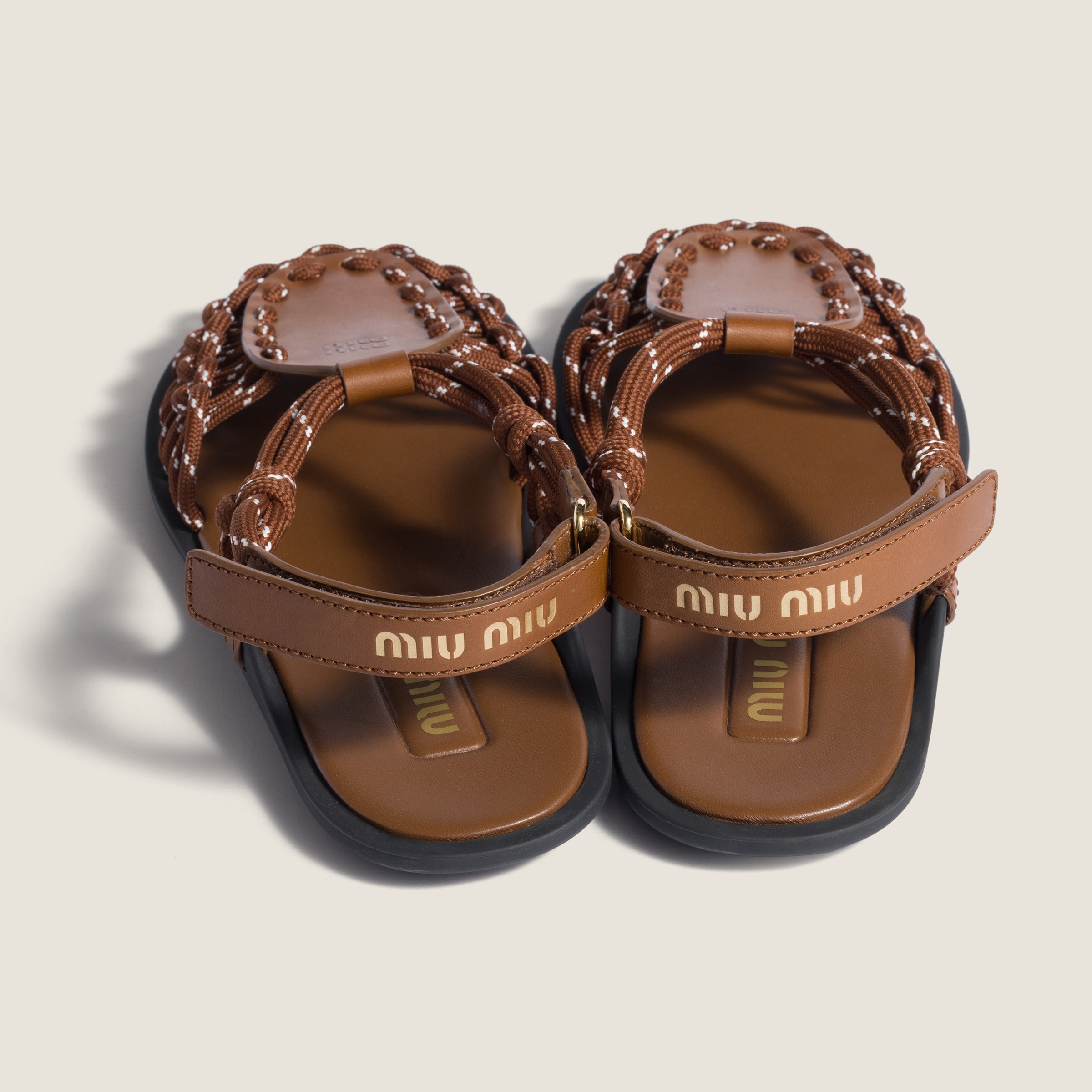 Hazelnut Brown/tobacco Leather And Cord Sandals | Miu Miu - United