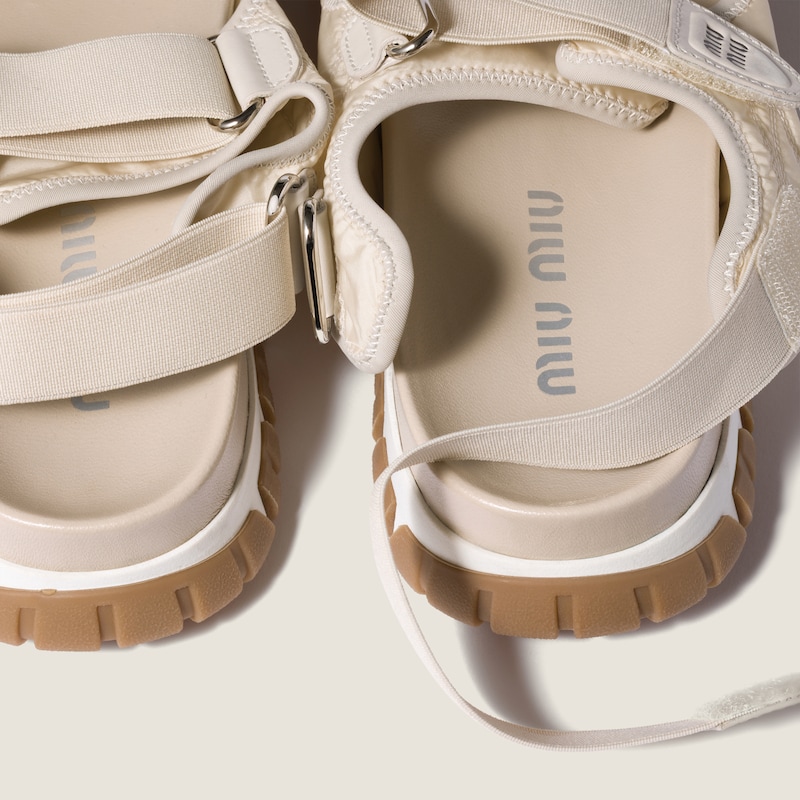 Tyre technical fabric and suede sandals