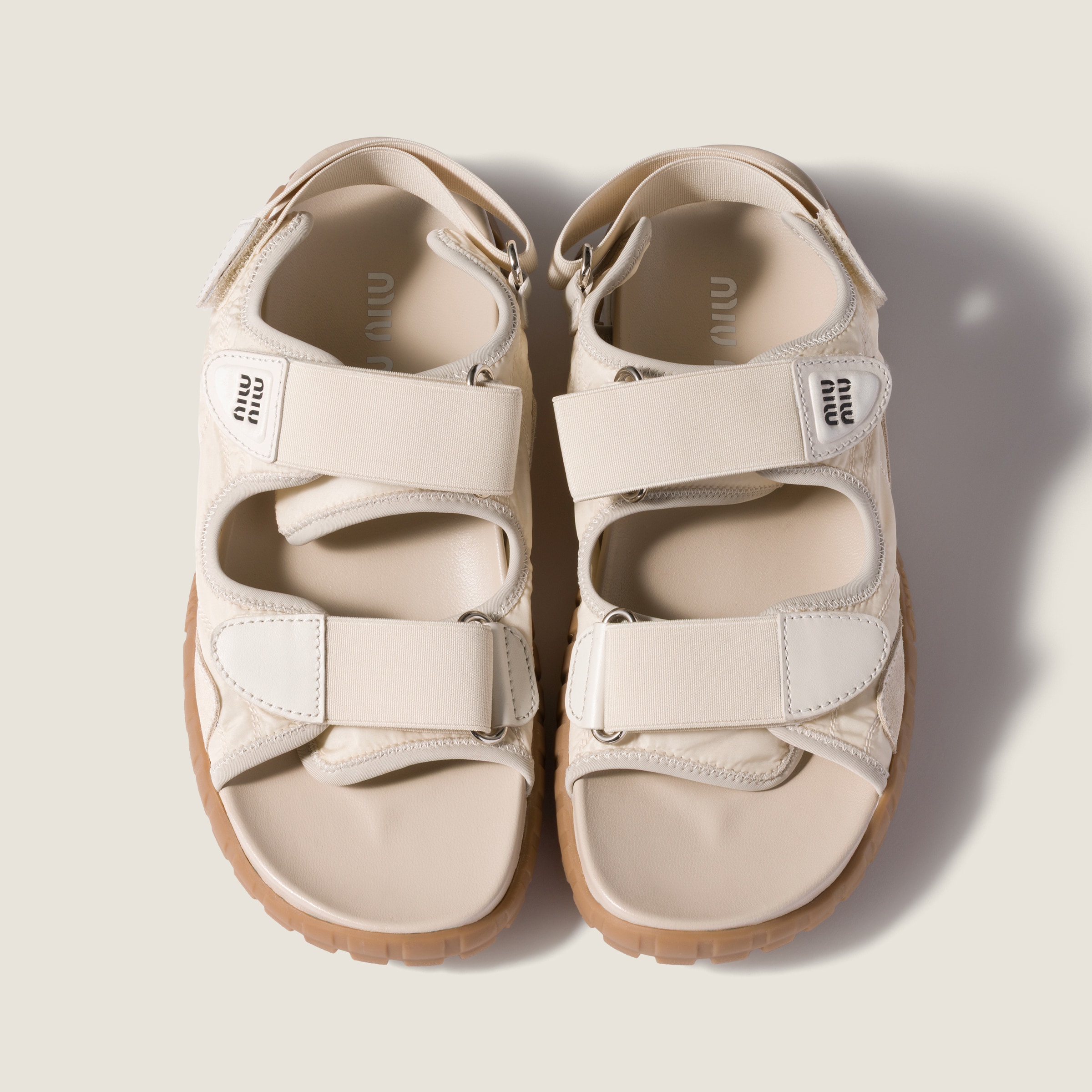 Ivory Tyre Technical Fabric And Suede Sandals | Miu Miu - Monaco