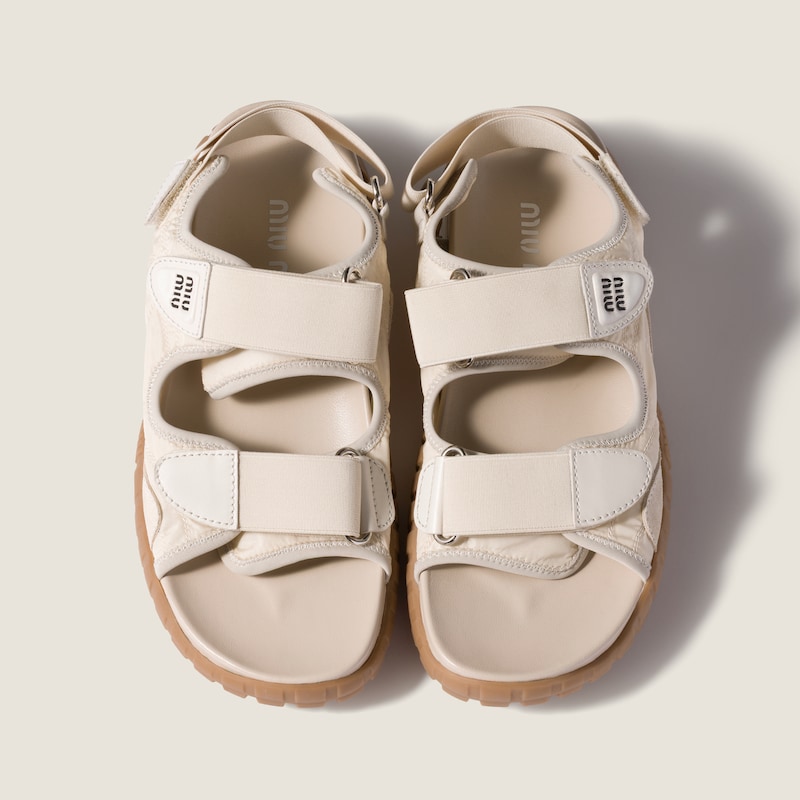 Tyre technical fabric and suede sandals