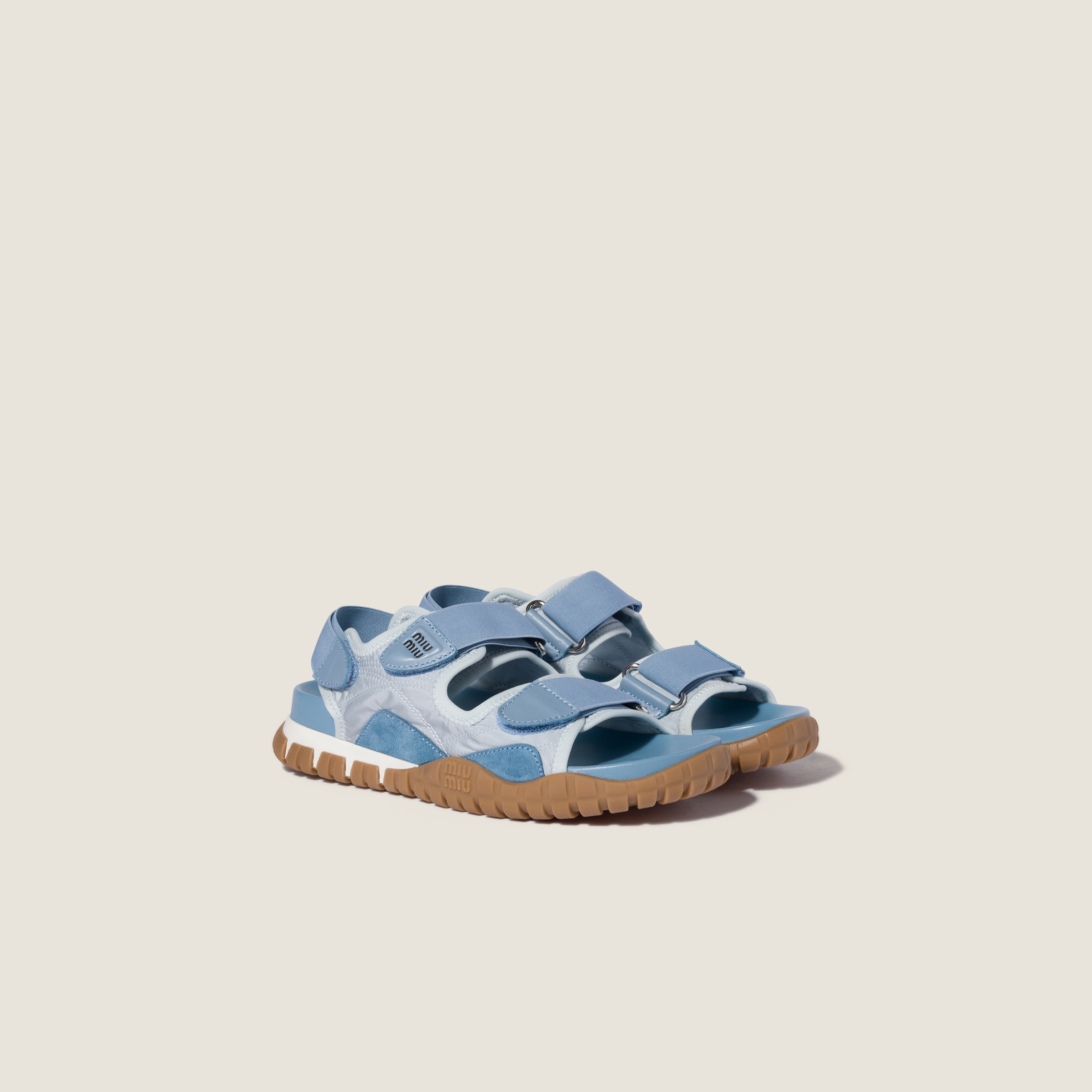 Cornflower Tyre Technical Fabric And Suede Sandals | Miu Miu