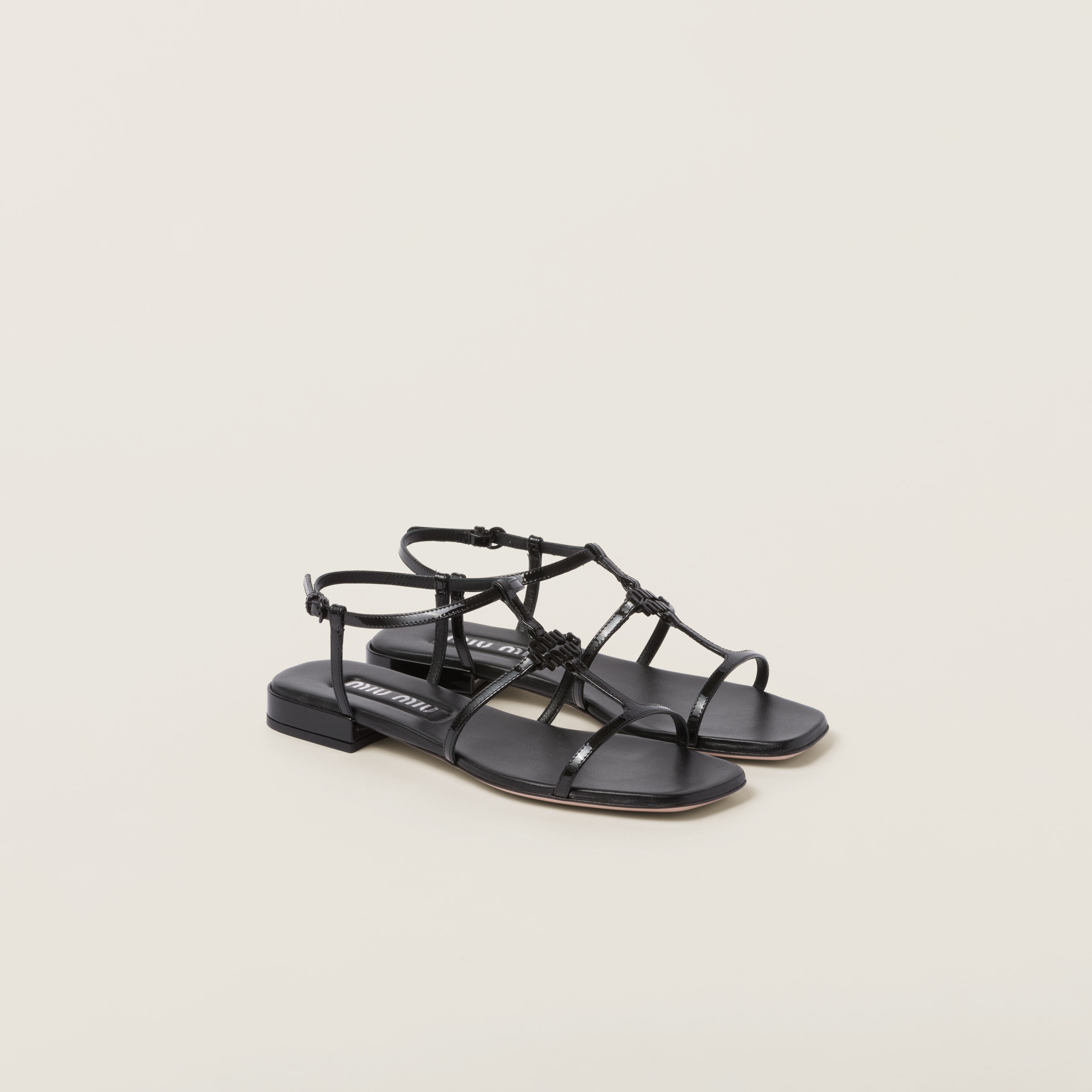 Black Patent Leather Sandals Miu Miu