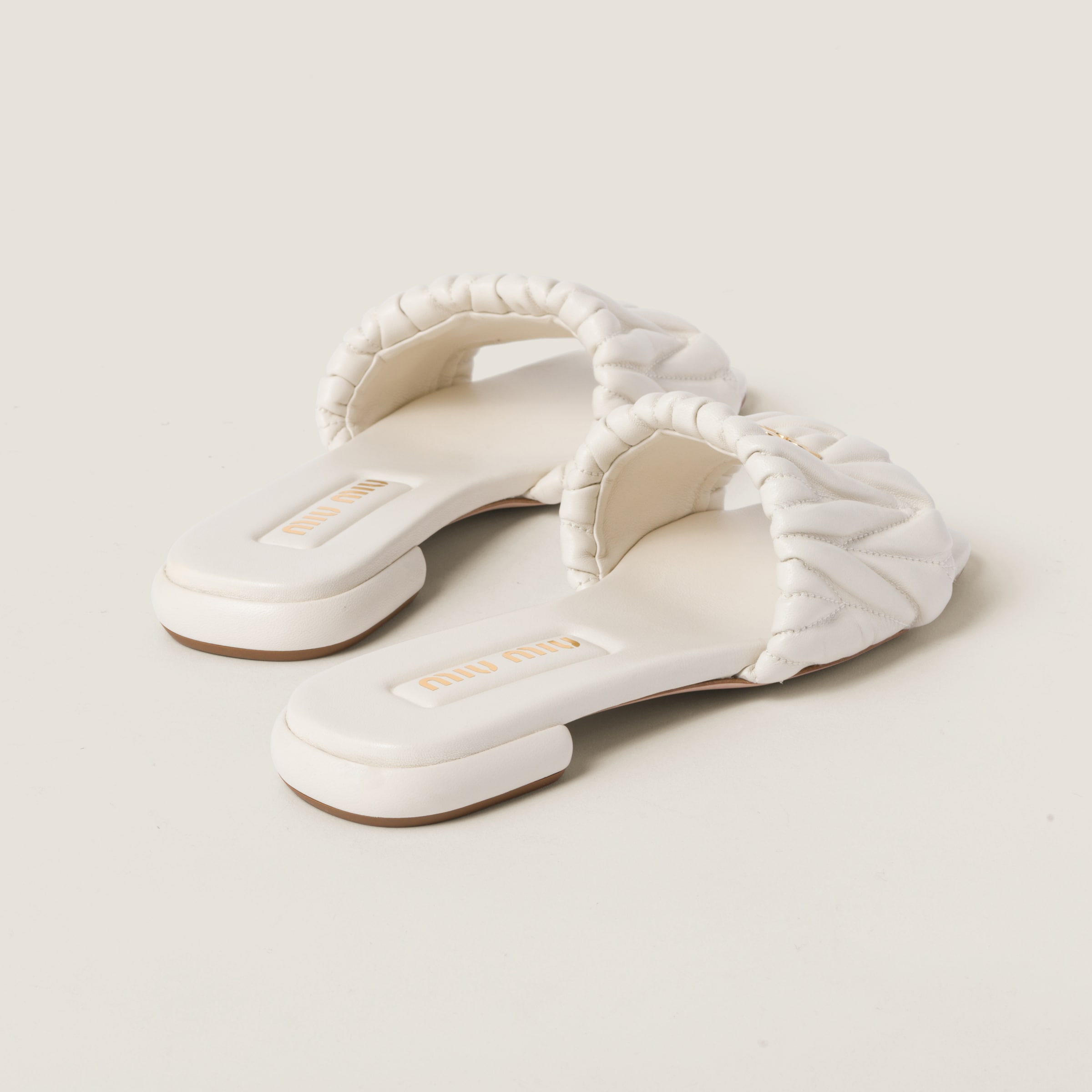 Miu Miu Matelassé Nappa Leather Slides In White