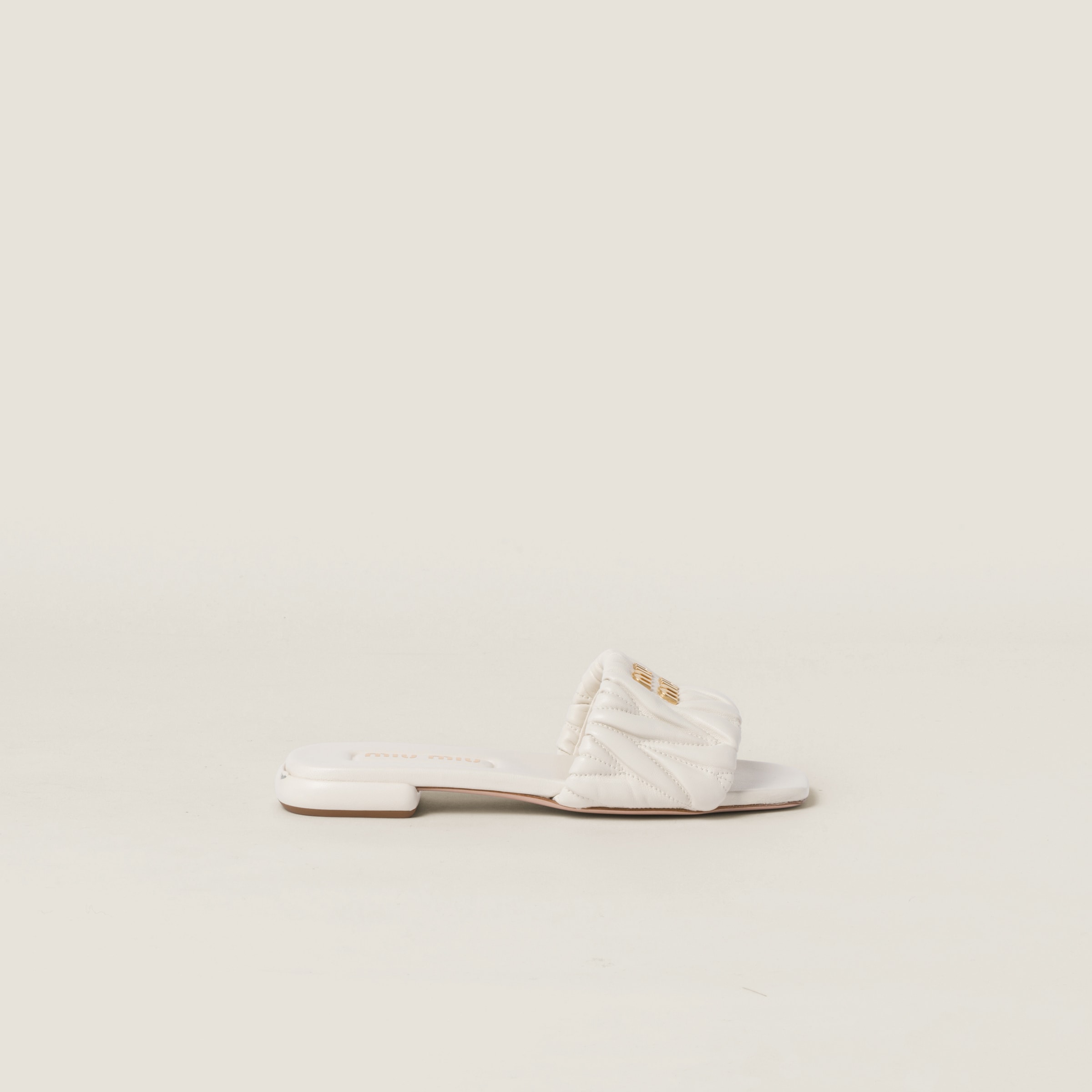 Miu Miu Matelassé Nappa Leather Slides In White