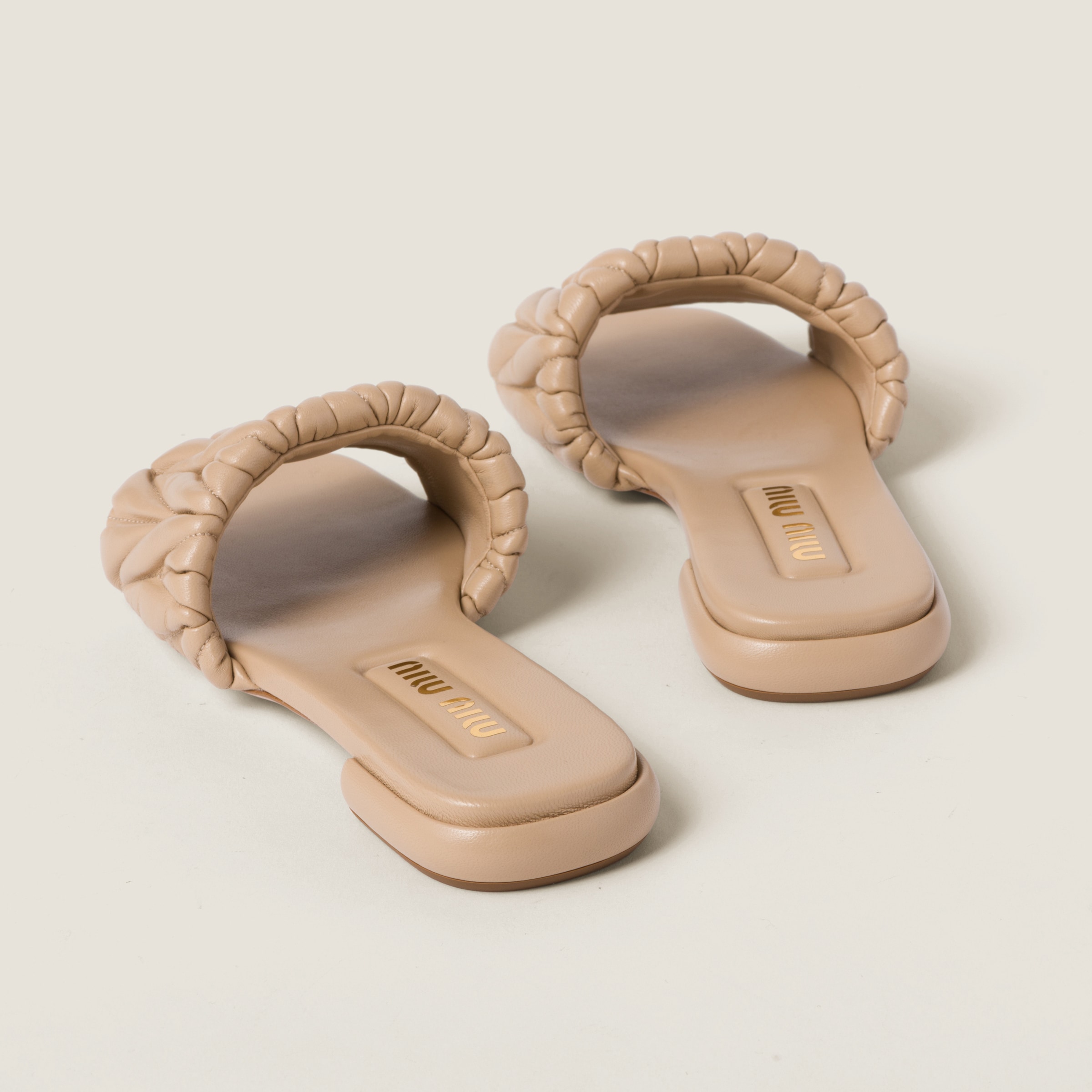 Shop Miumiu Matelassé Nappa Leather Slides In Sand Beige