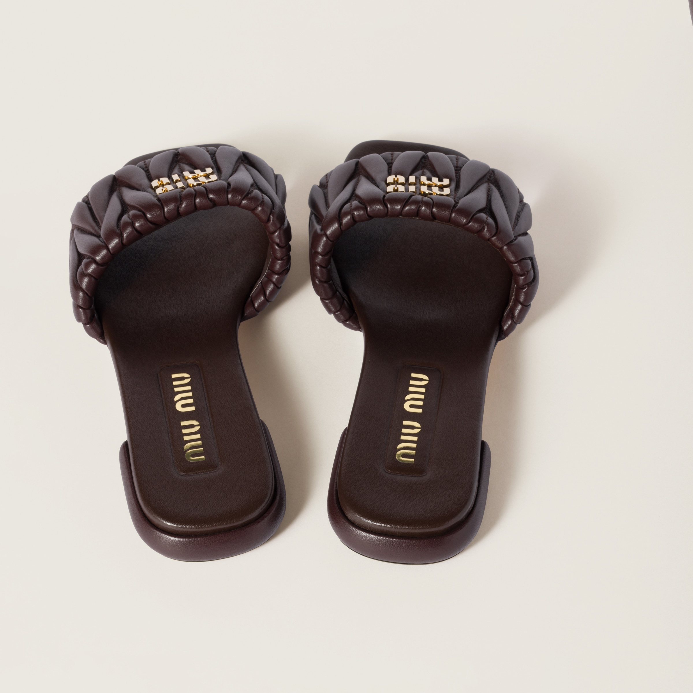 MIU MIU MATELASSÉ NAPPA LEATHER SLIDES
