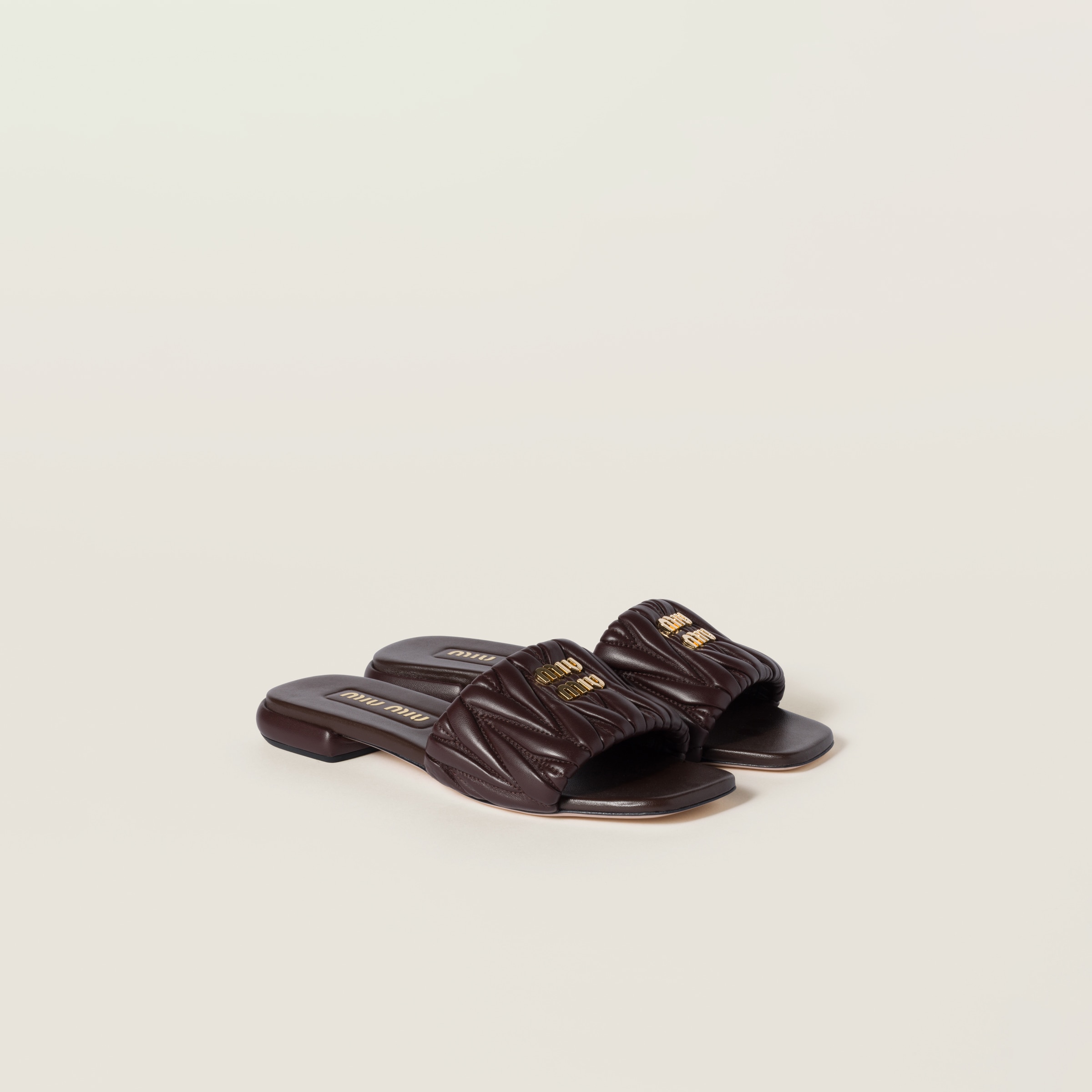 Miu Miu Matelassé Nappa Leather Slides In Briarwood