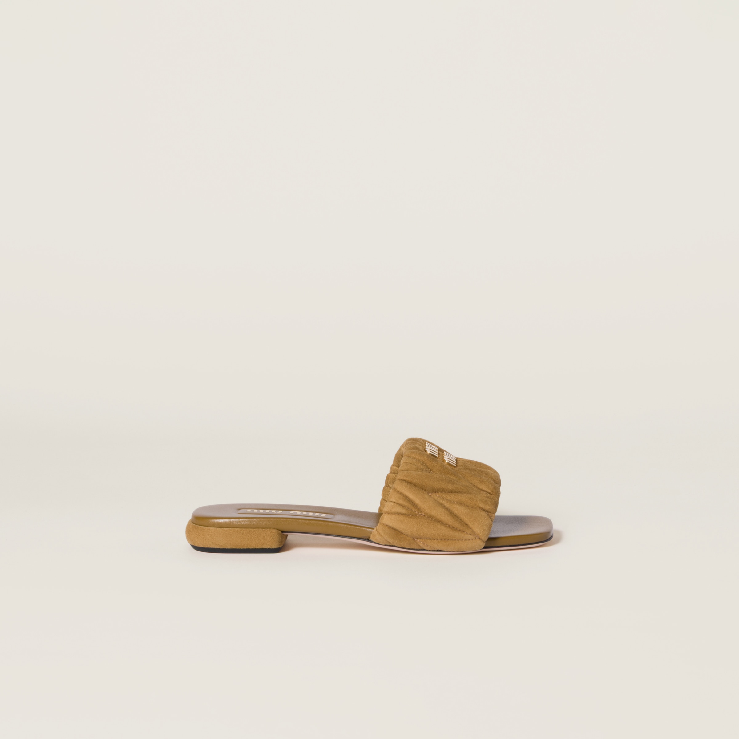 Olive Green Matelassé Suede Slides | Miu Miu