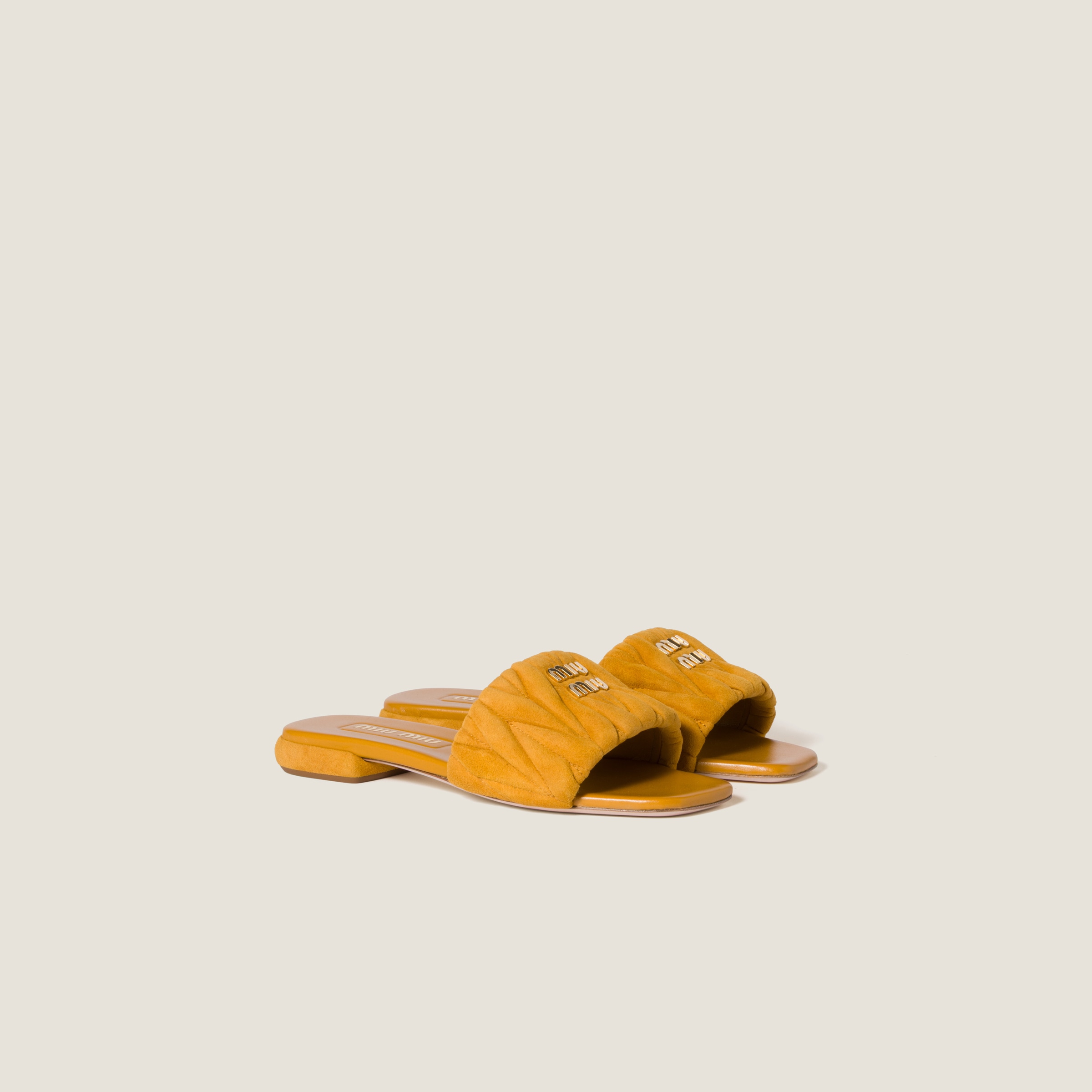 Miu Miu Matelassé Suede Slides