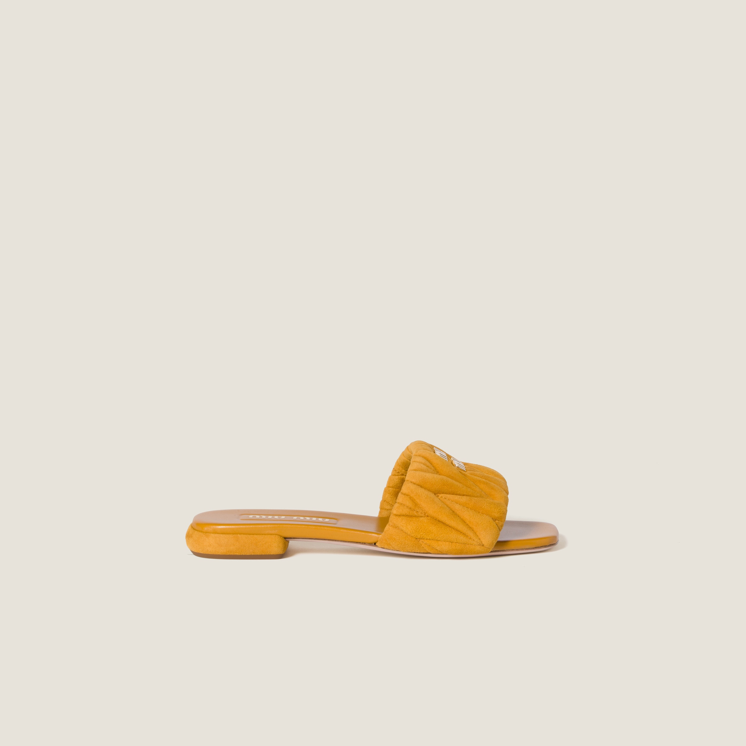 MIU MIU MATELASSÉ SUEDE SLIDES