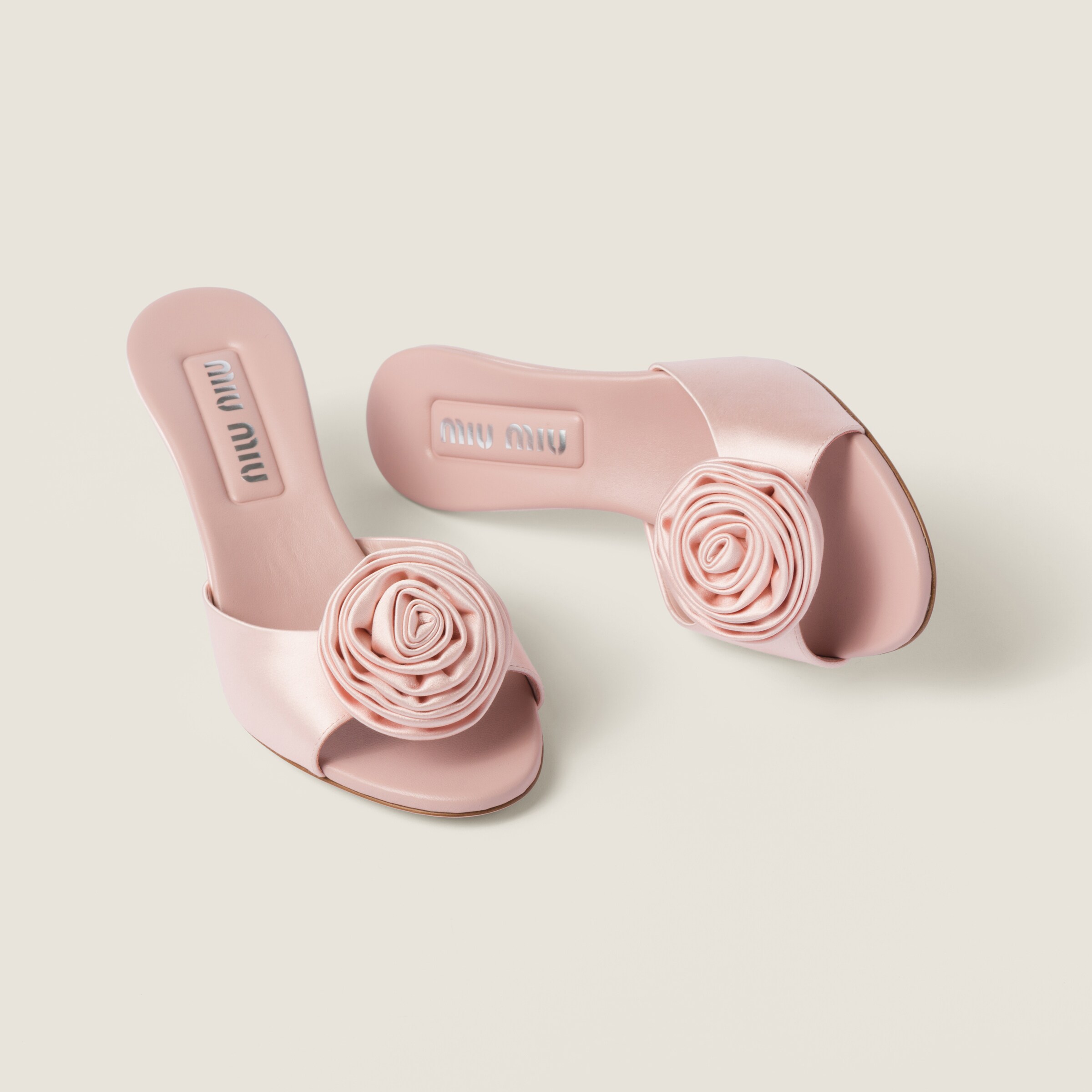 Pink satin slides discount