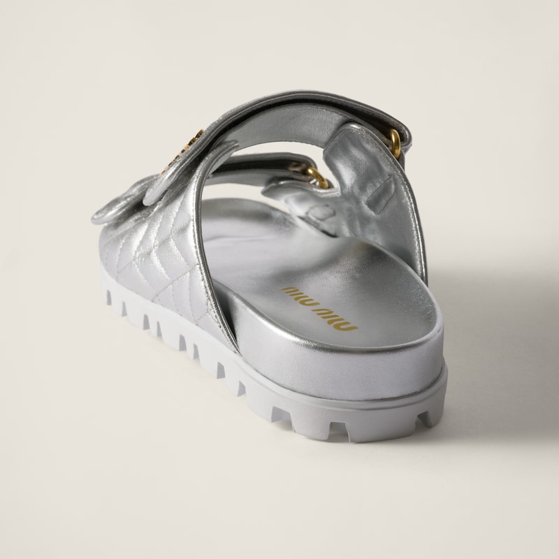 Metallic matelassé nappa leather slides