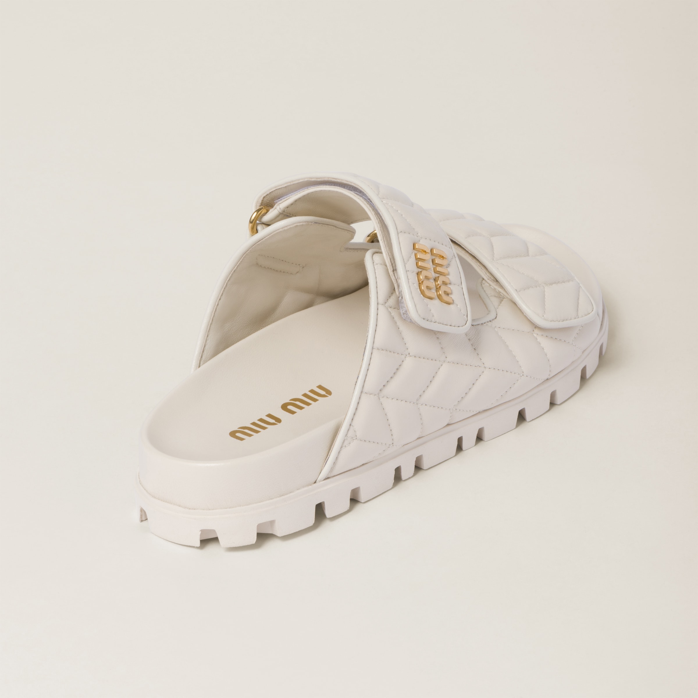 サンダル・ミュール MIU MIIU 5XX640_88T_F0466 NAPPA LEATHER SLIDES White Matelassé Nappa Leather Slides | Miu Miu