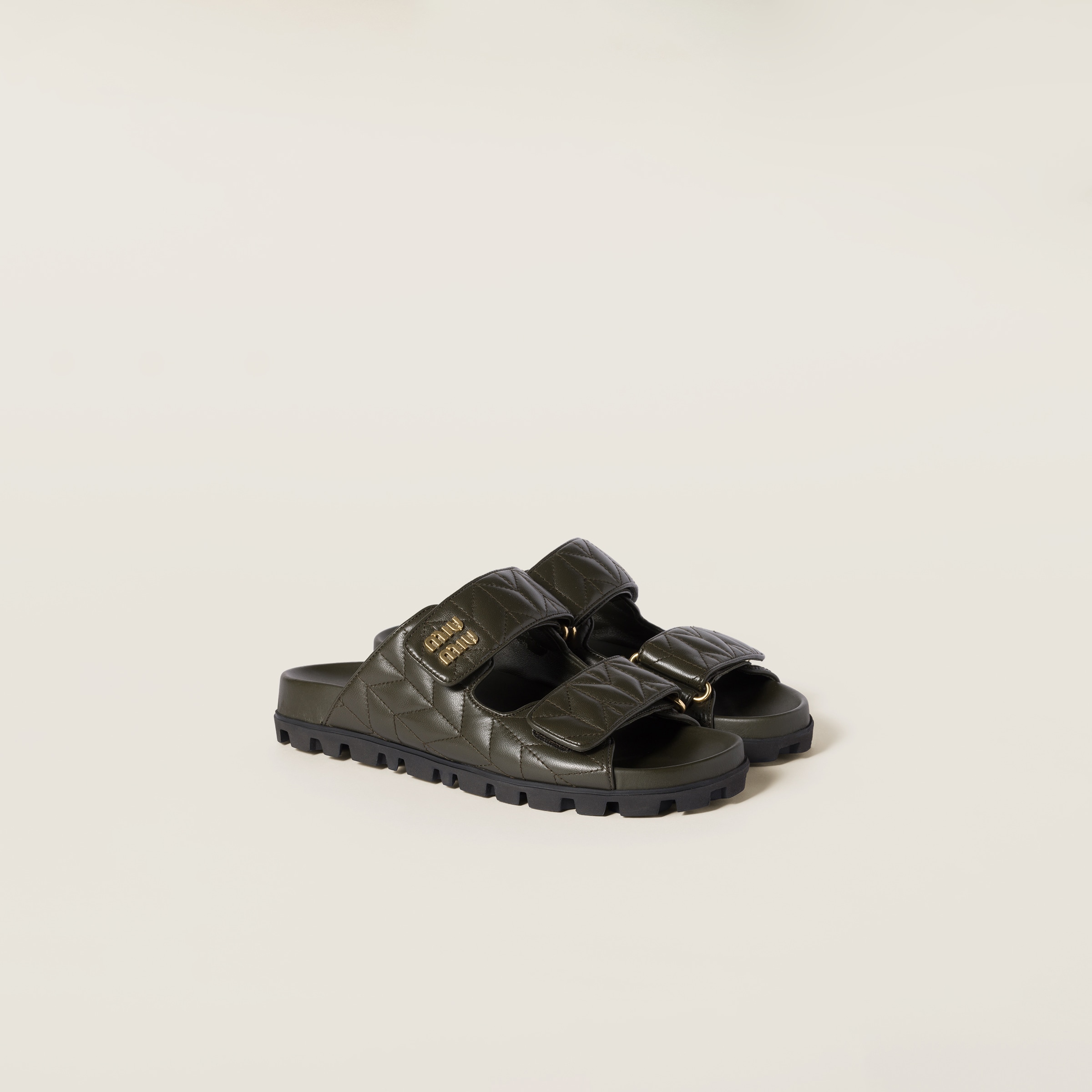 MIU MIU MATELASSÉ NAPPA LEATHER SLIDES