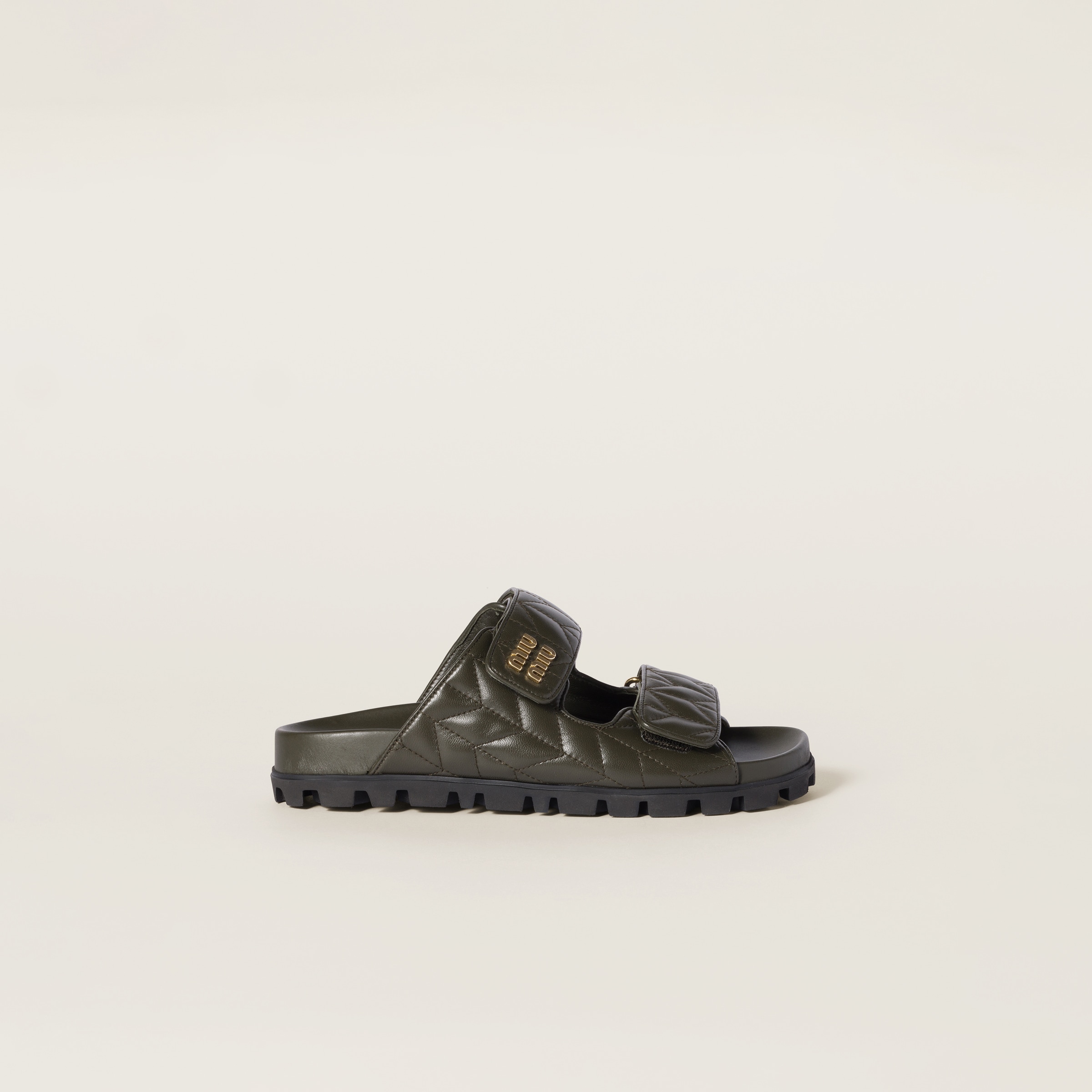 MIU MIU MATELASSÉ NAPPA LEATHER SLIDES