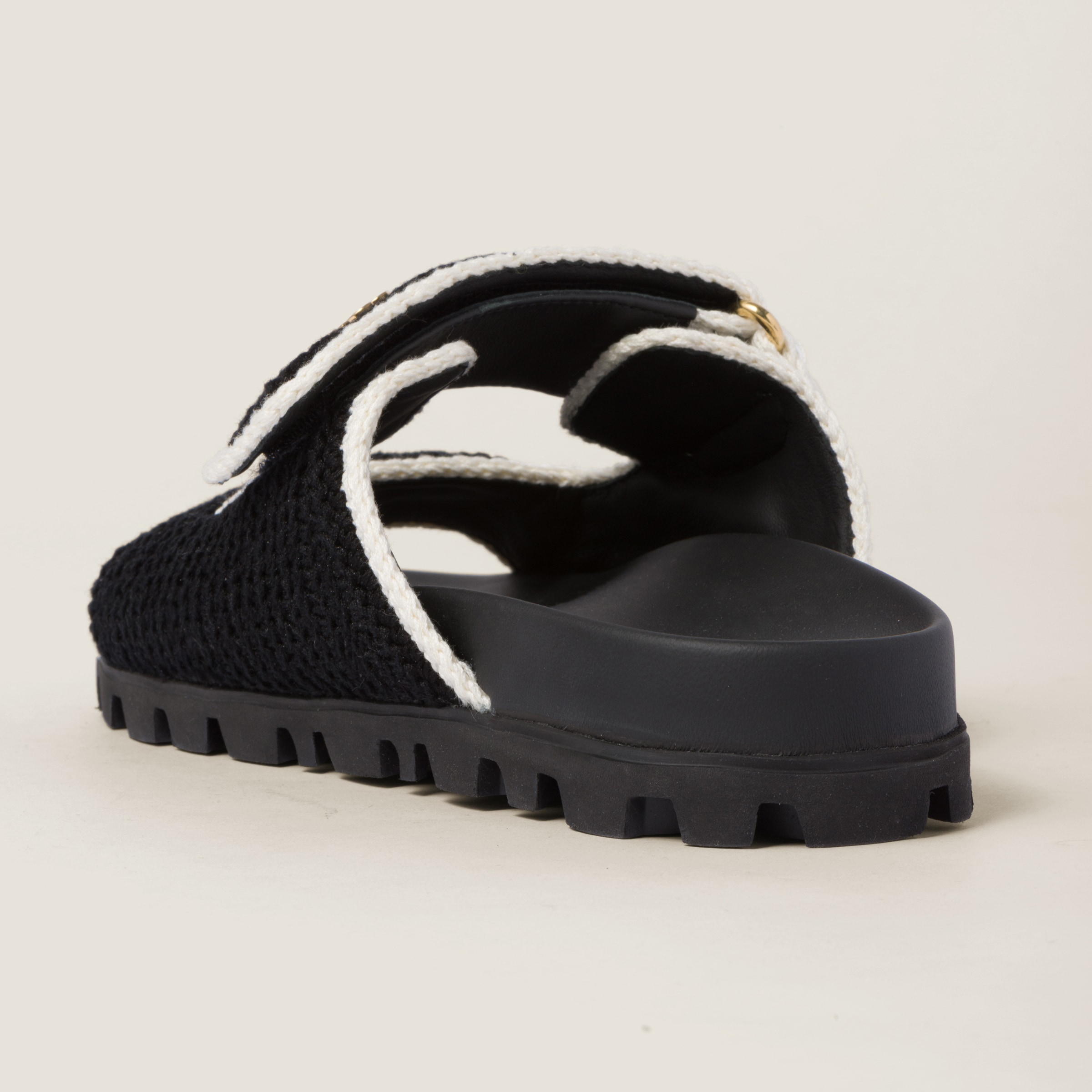 Shop Miumiu Crochet Knit Slides In Black/ivory