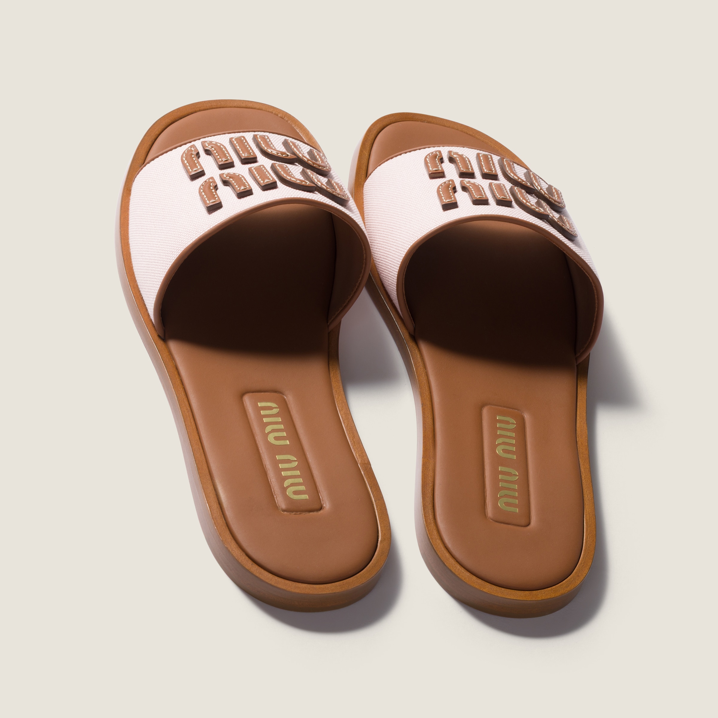 Peach/brandy Canvas And Leather Slides | Miu Miu - United States