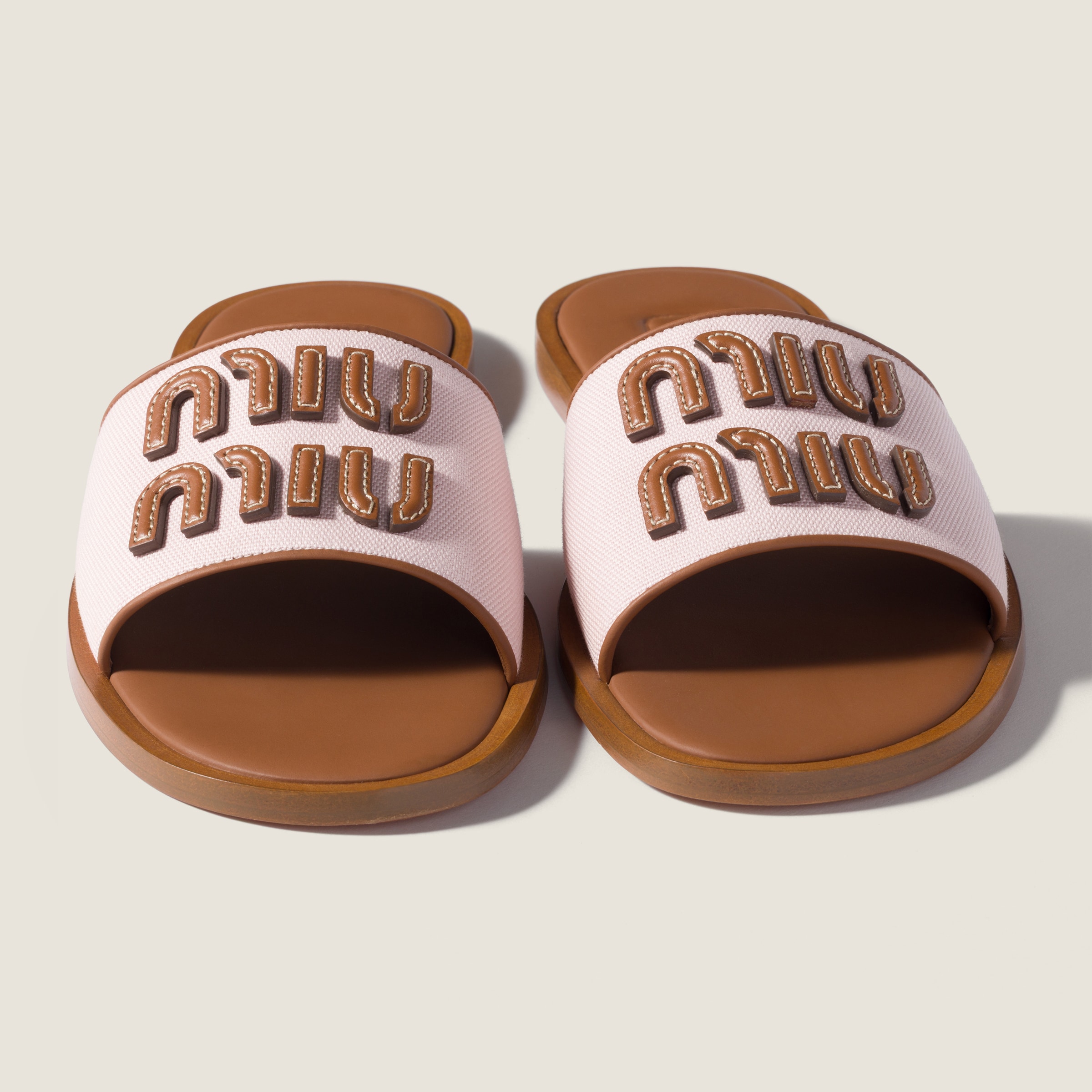 Peach/brandy Canvas And Leather Slides | Miu Miu - United States