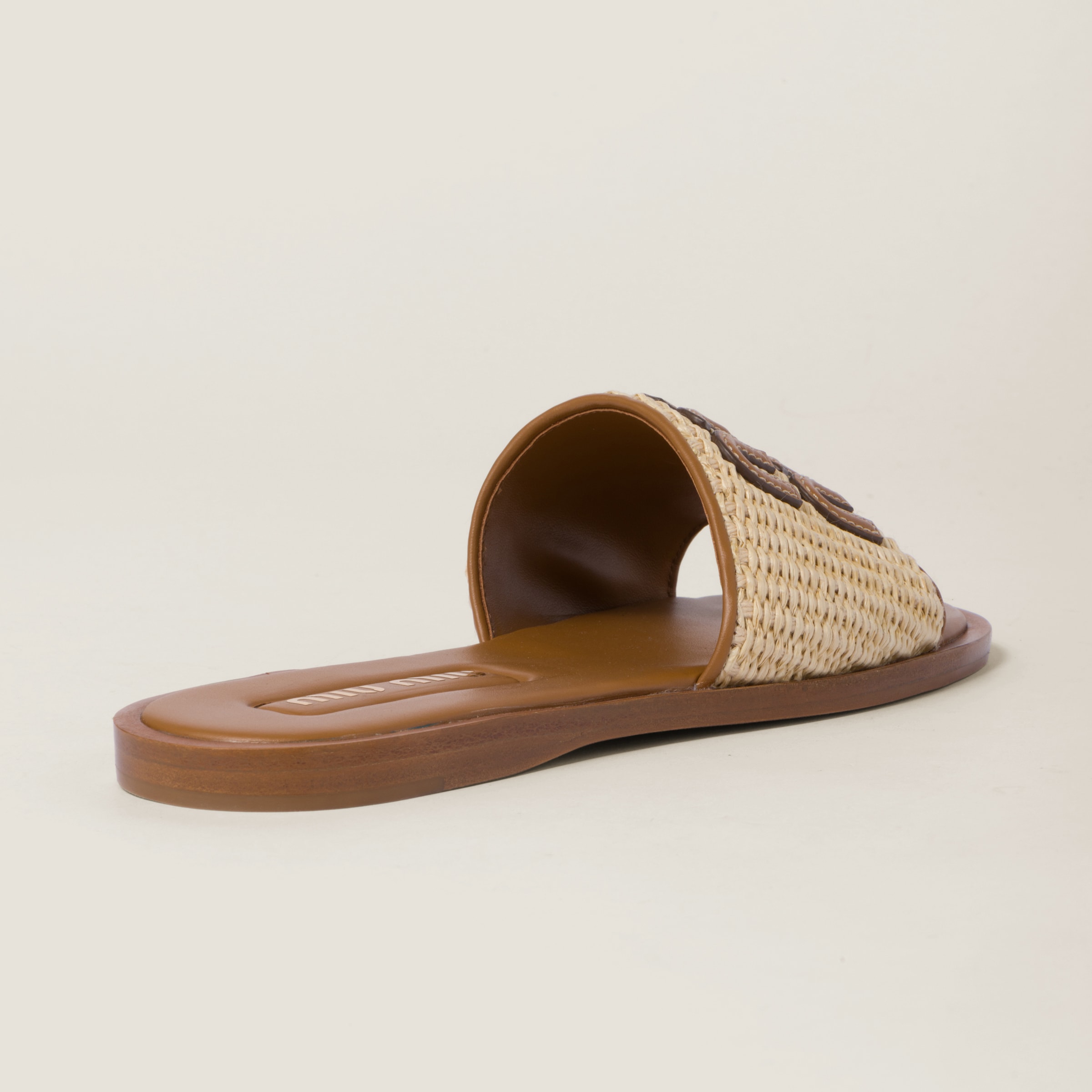 Miu Miu Beige Logo Sandals In Natural