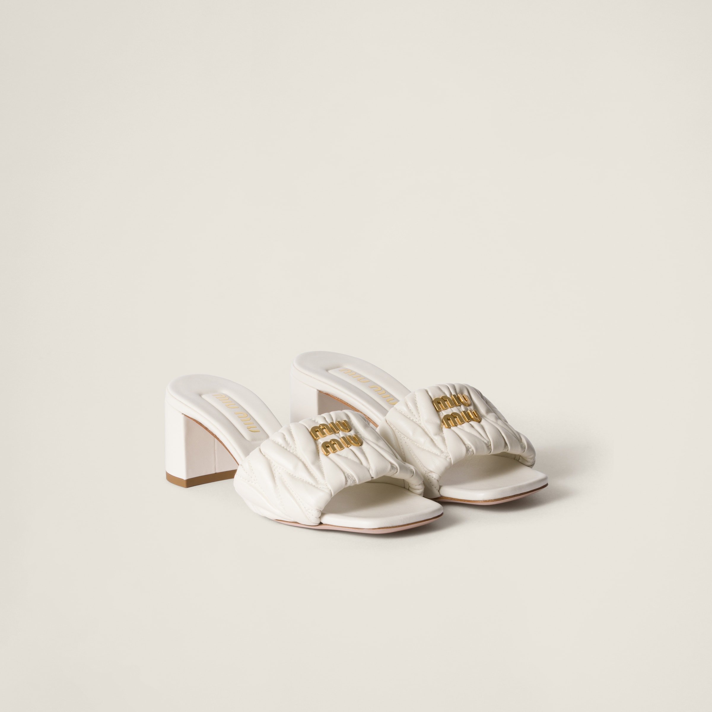 Miu Miu Matelassé Nappa Leather Slides In White