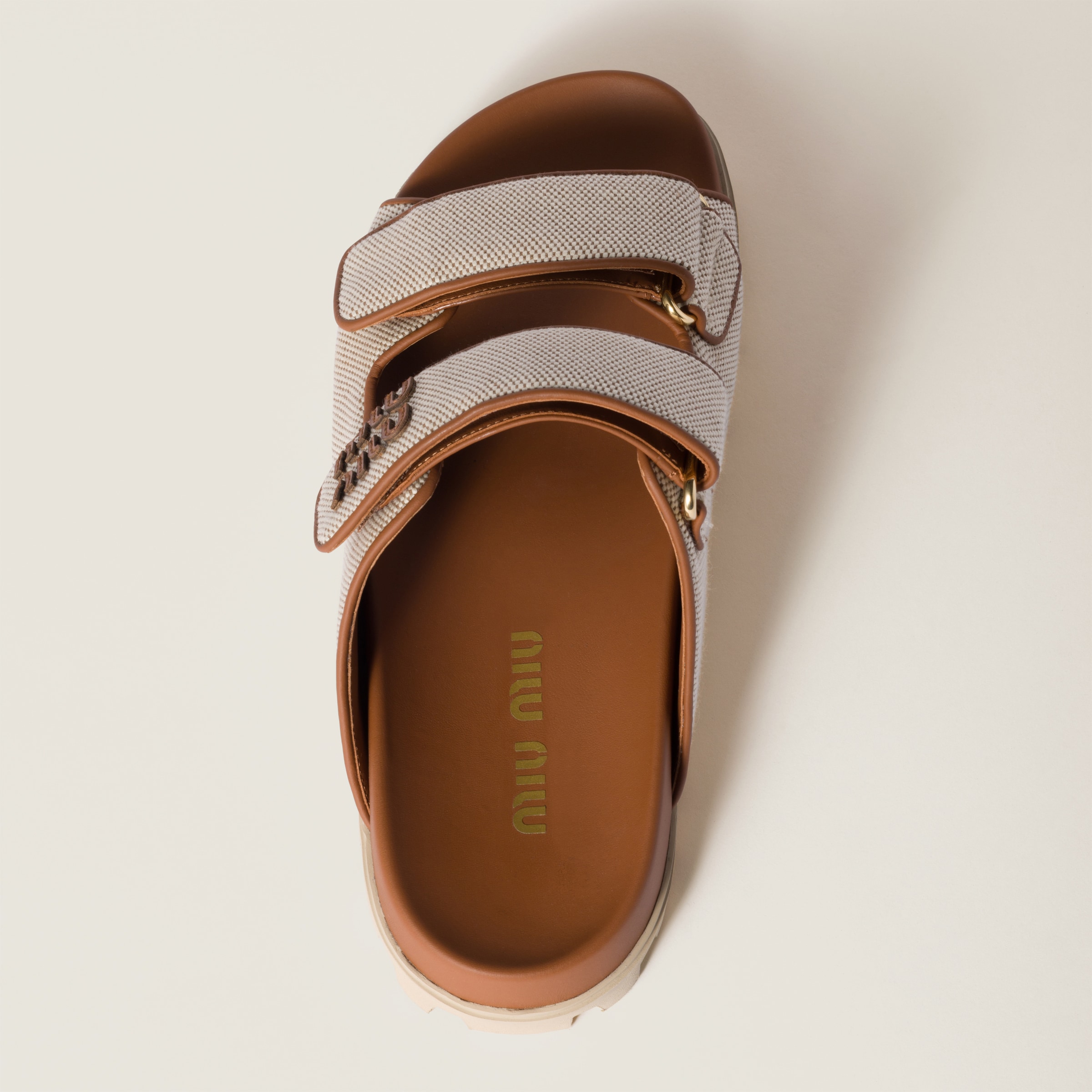 Miu Miu Women Canvas Sandals In Beige/brandy