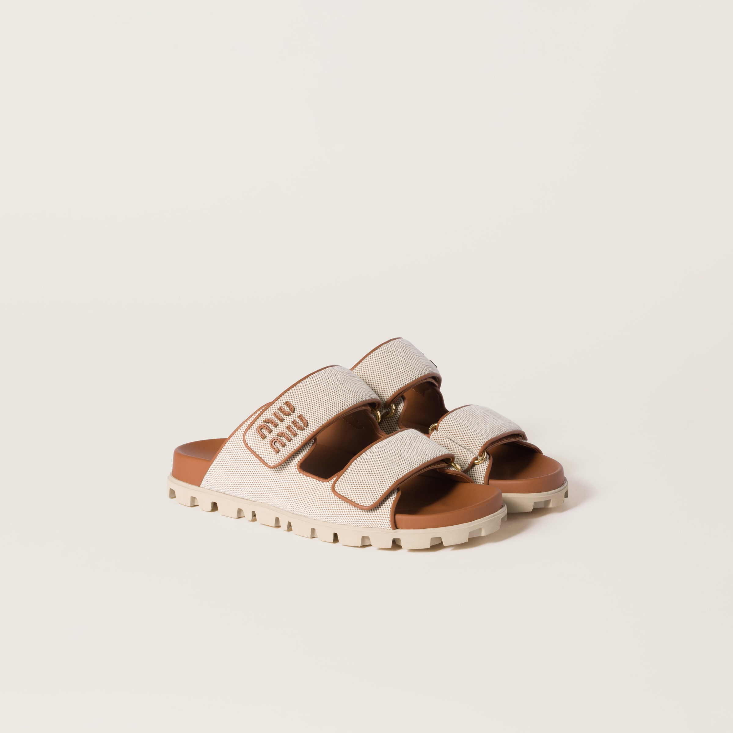 Miu Miu Women Canvas Sandals In Beige/brandy