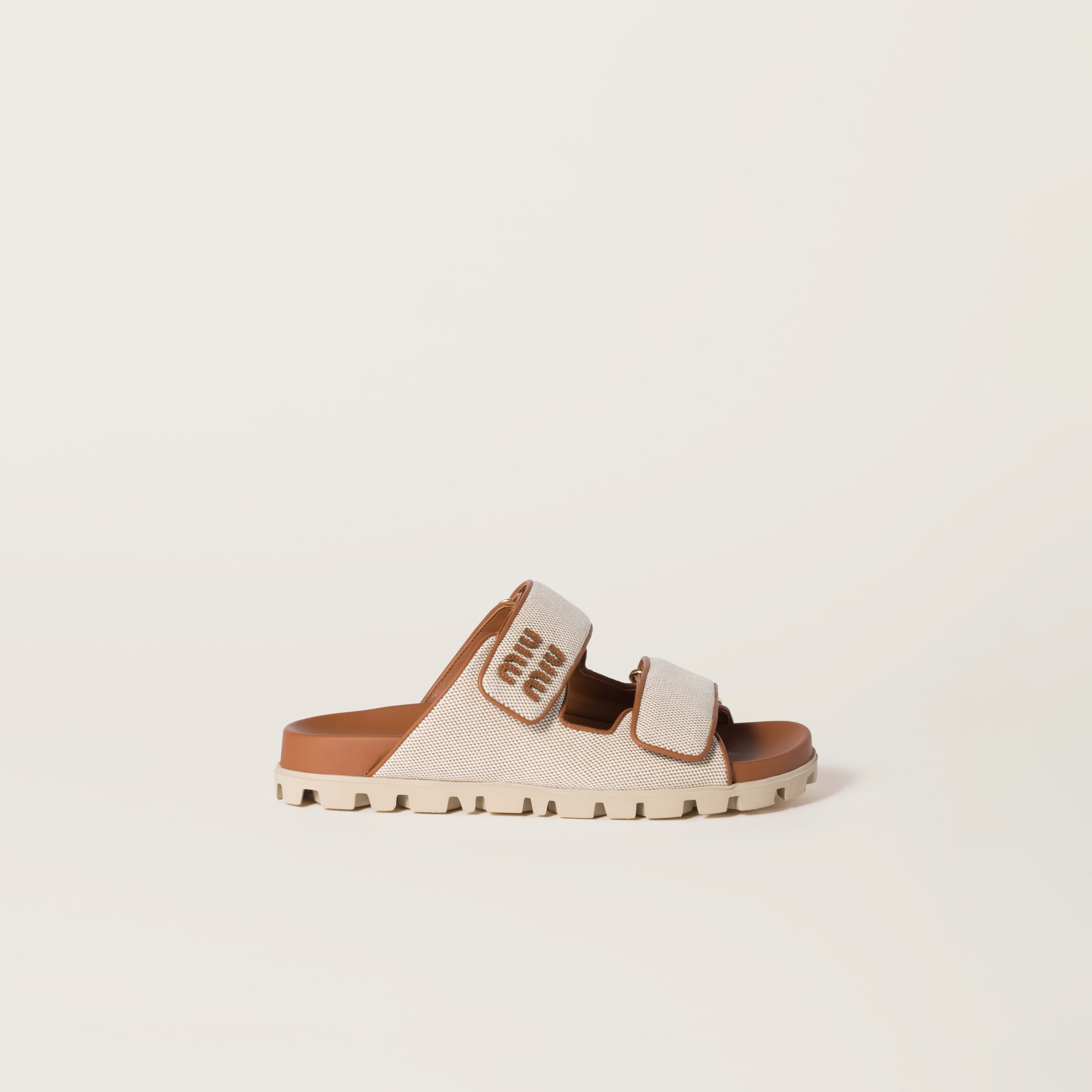 Miu Miu Women Canvas Sandals In Beige/brandy