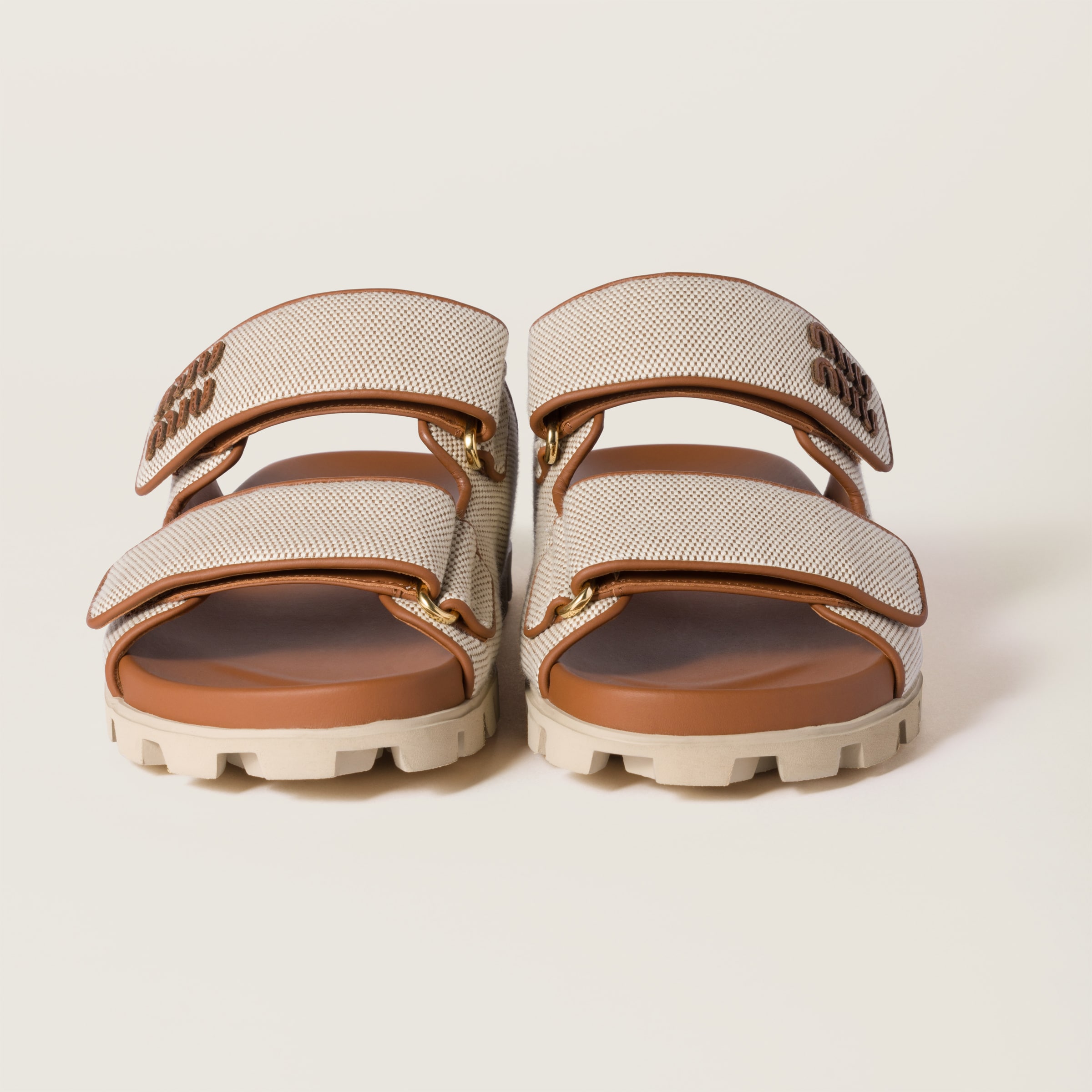 Miu Miu Women Canvas Sandals In Beige/brandy