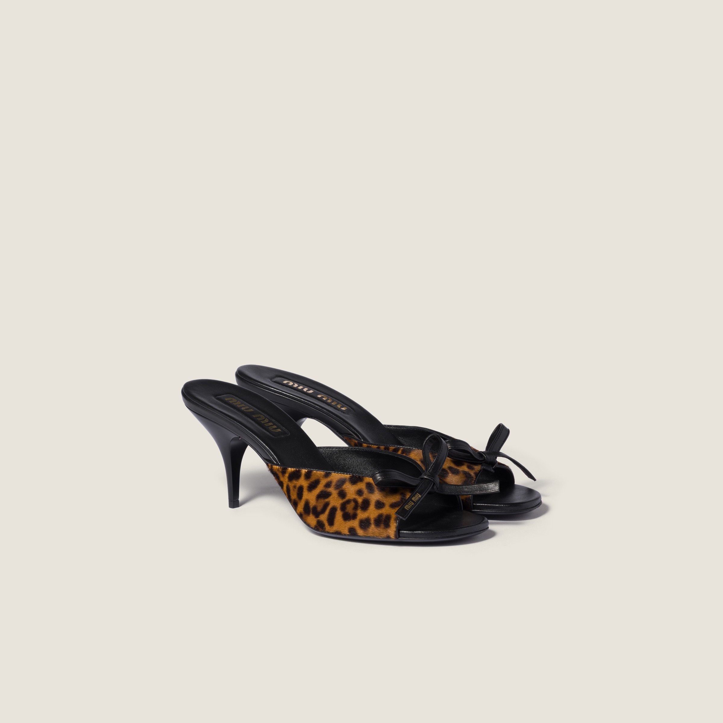 Miu Miu Printed Leather Sandals With Bow In Animal Print