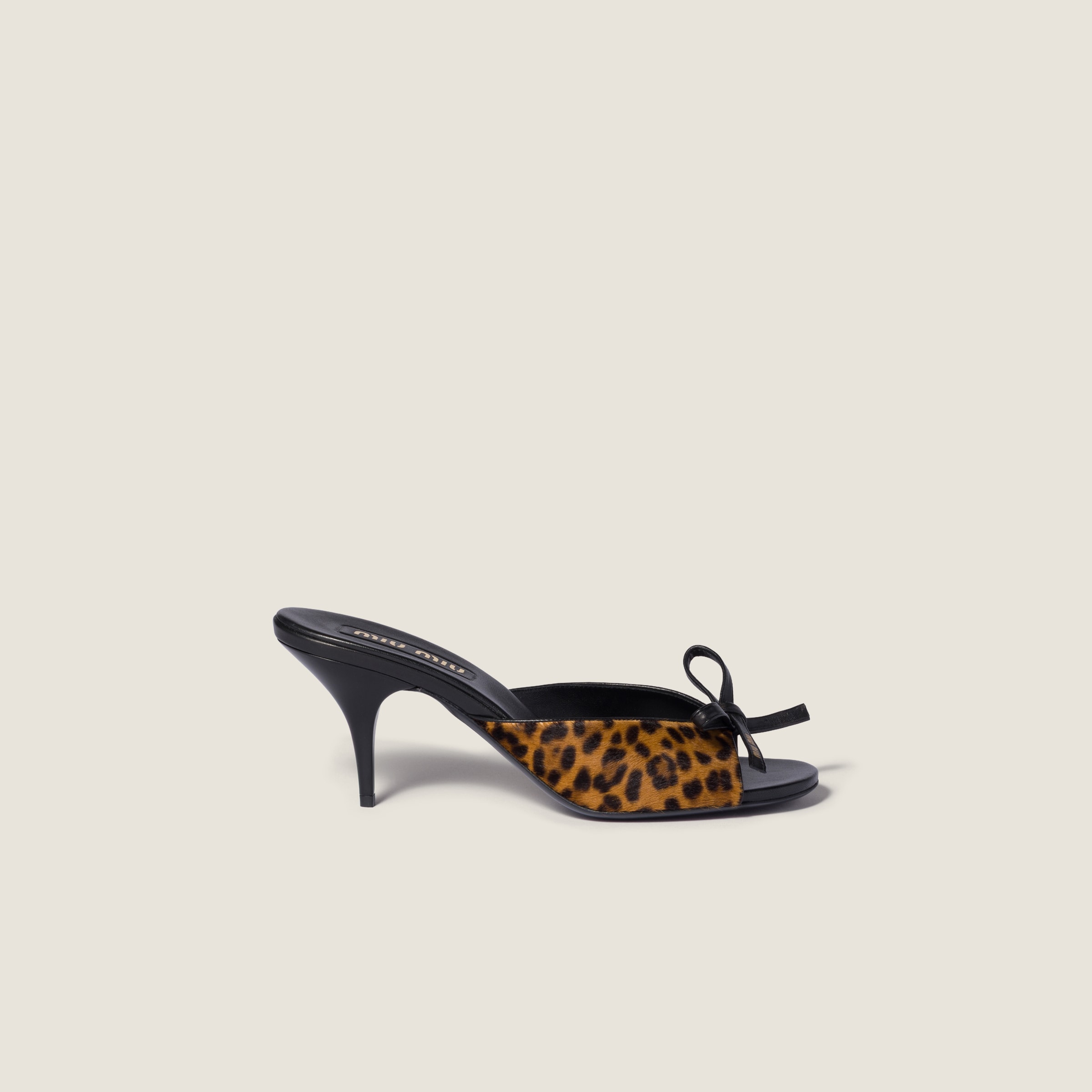 Miu Miu Printed Leather Sandals With Bow In Animal Print