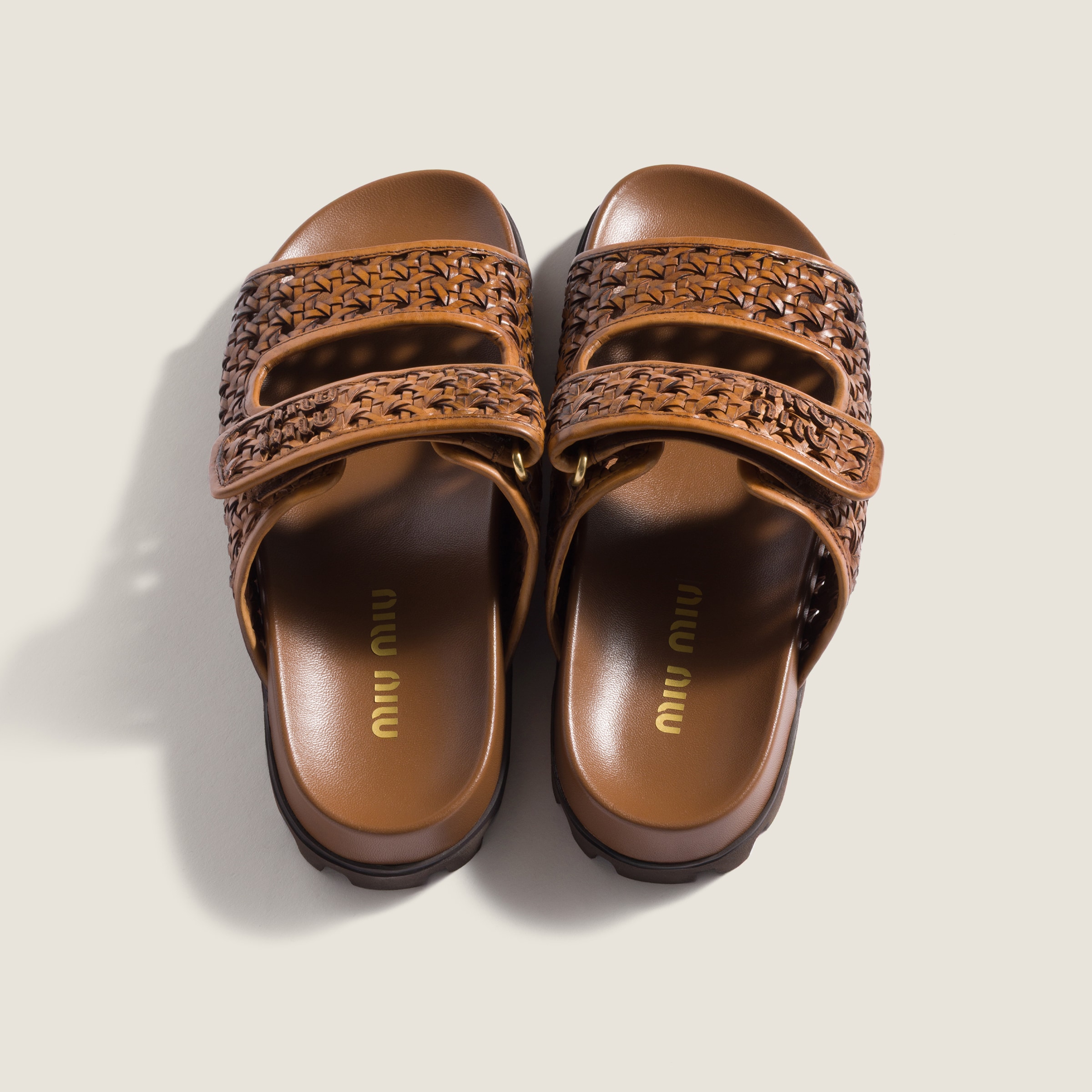 Cognac Woven Leather Sandals | Miu Miu - Japan