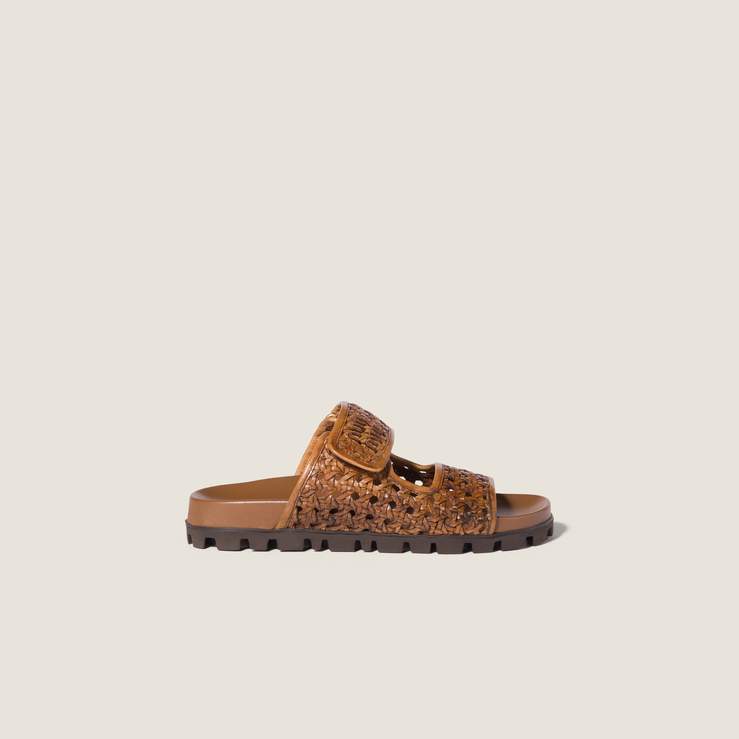 Cognac Woven Leather Sandals | Miu Miu - Japan